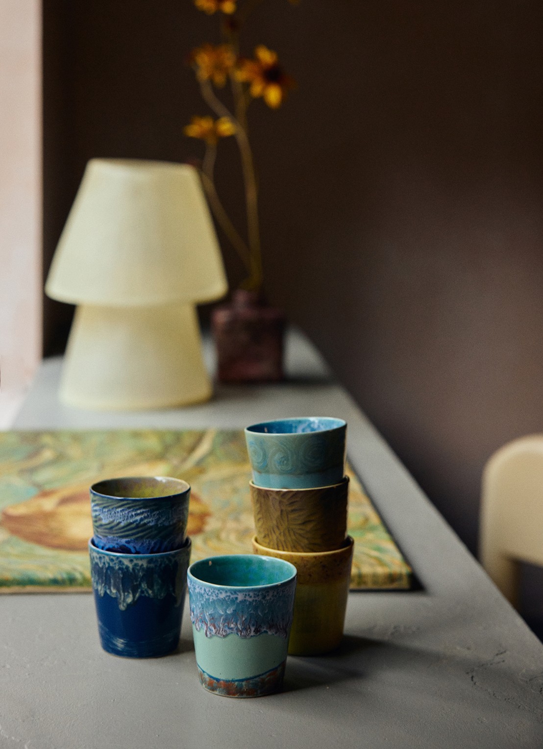 HKliving 70s Ceramics Van Gogh mok set van 2 - detail 6 blauw