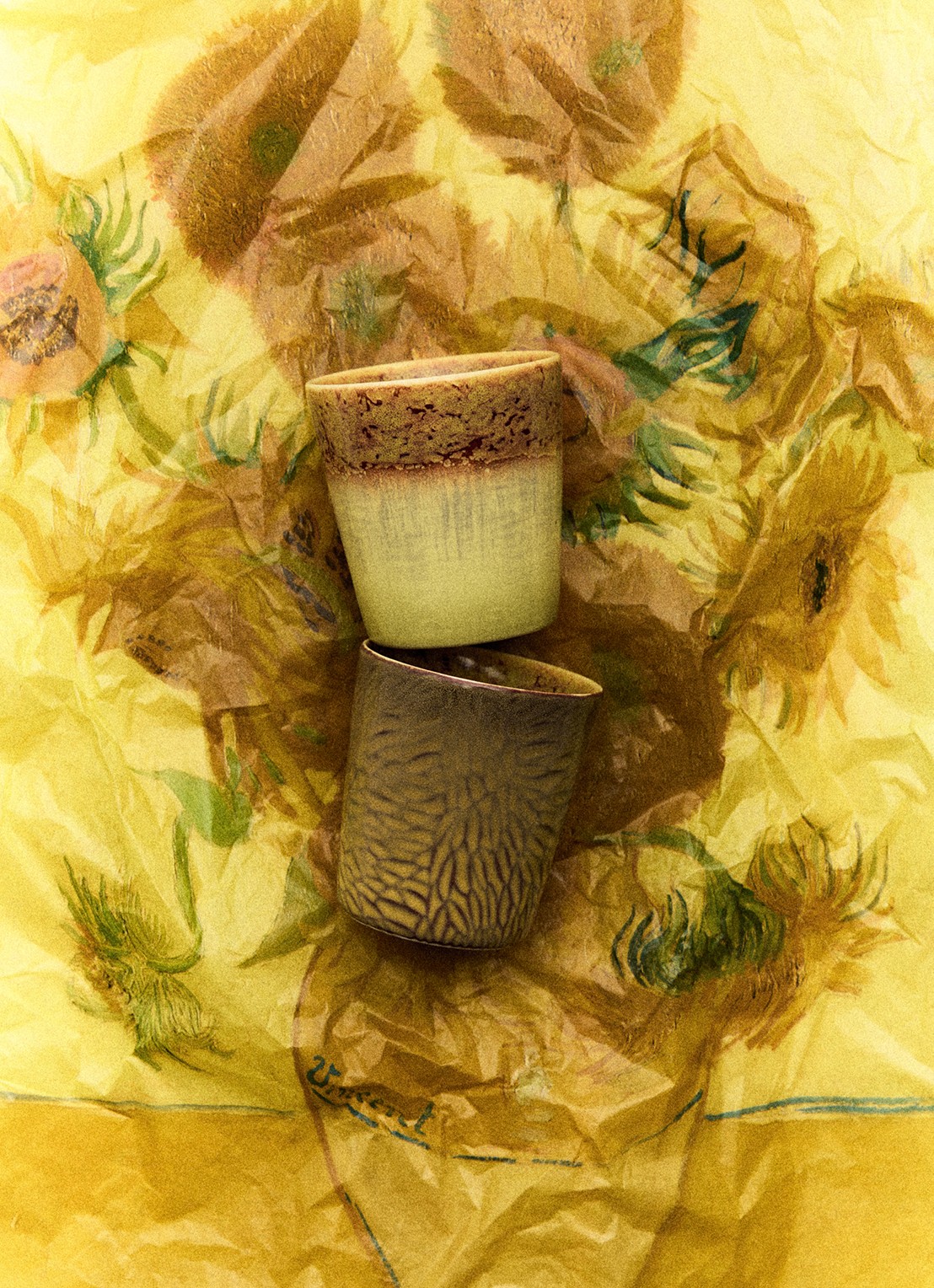 HKliving 70s Ceramics Van Gogh mok set van 2 - detail 3 geel