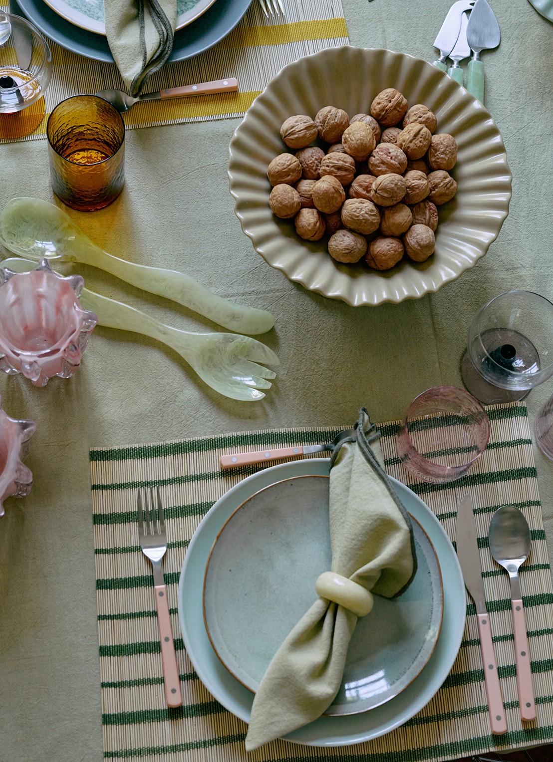 HKliving Bamboo placemat 45 x 33 cm - achterkant groen