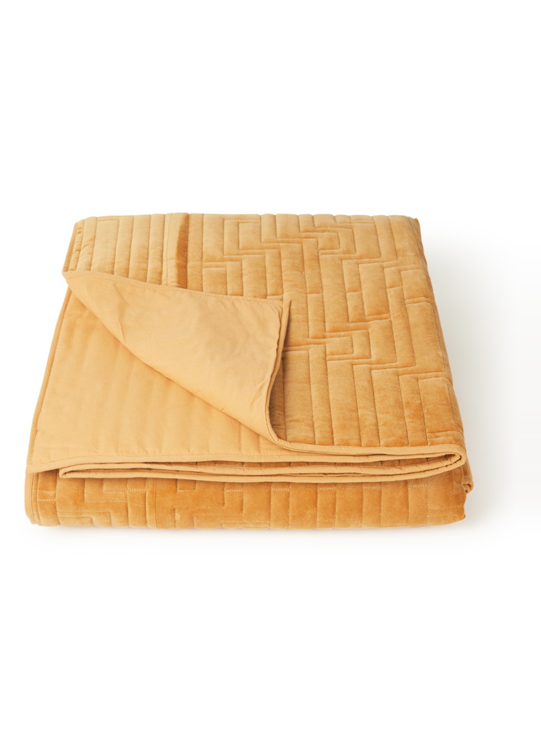 HKliving Bedsprei van fluweel 240 x 260 cm - voorkant 3 okergeel