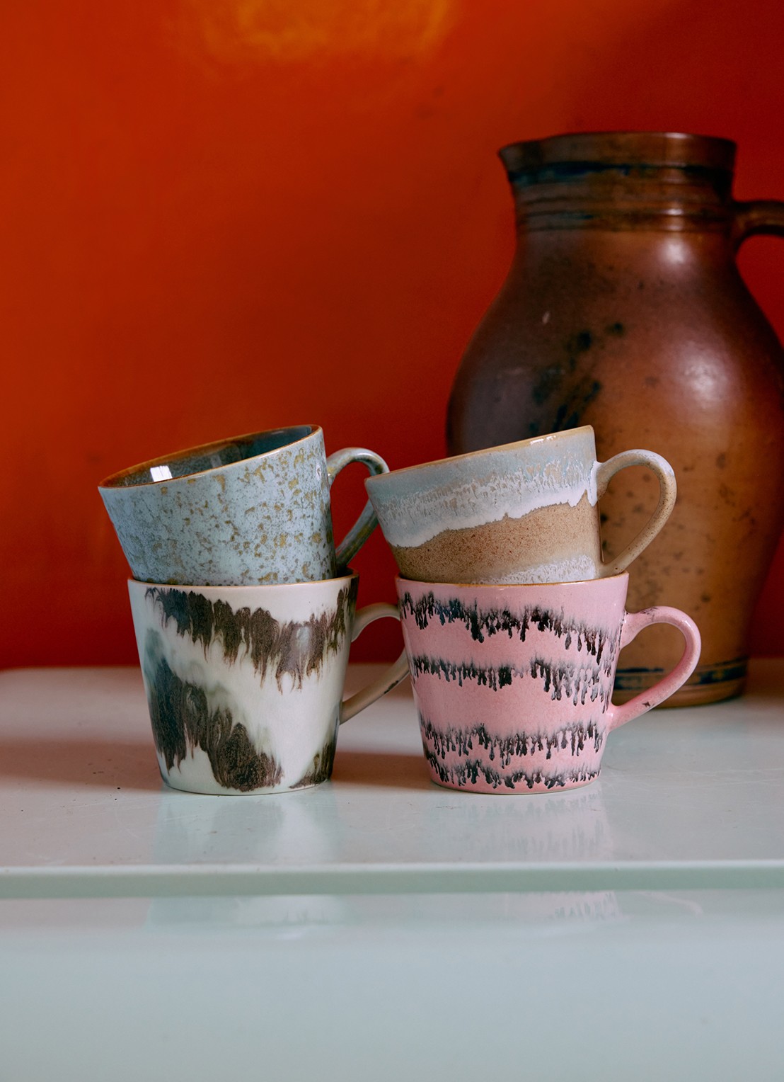 HKliving Dada cappuccino mok set van 4 - voorkant 2 lichtblauw