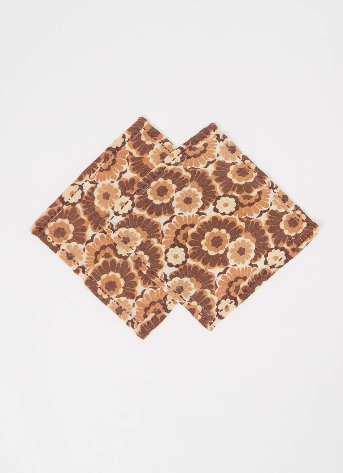 HKliving Floral Vintage servet 30 x 30 cm set van 2 - detail bruin