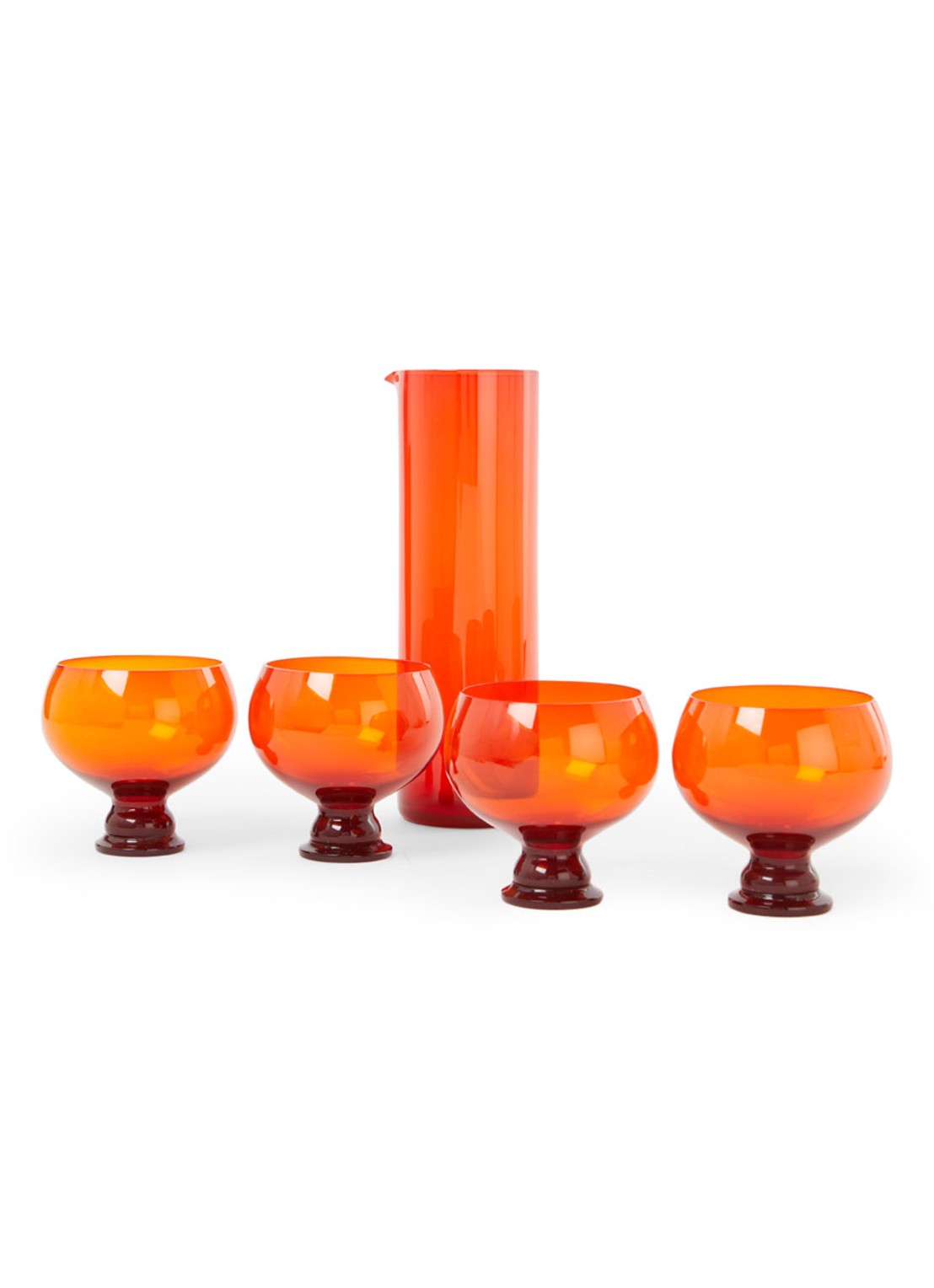 HKliving Funky karaf met glazen set 5-delig - voorkant 4 donkeroranje