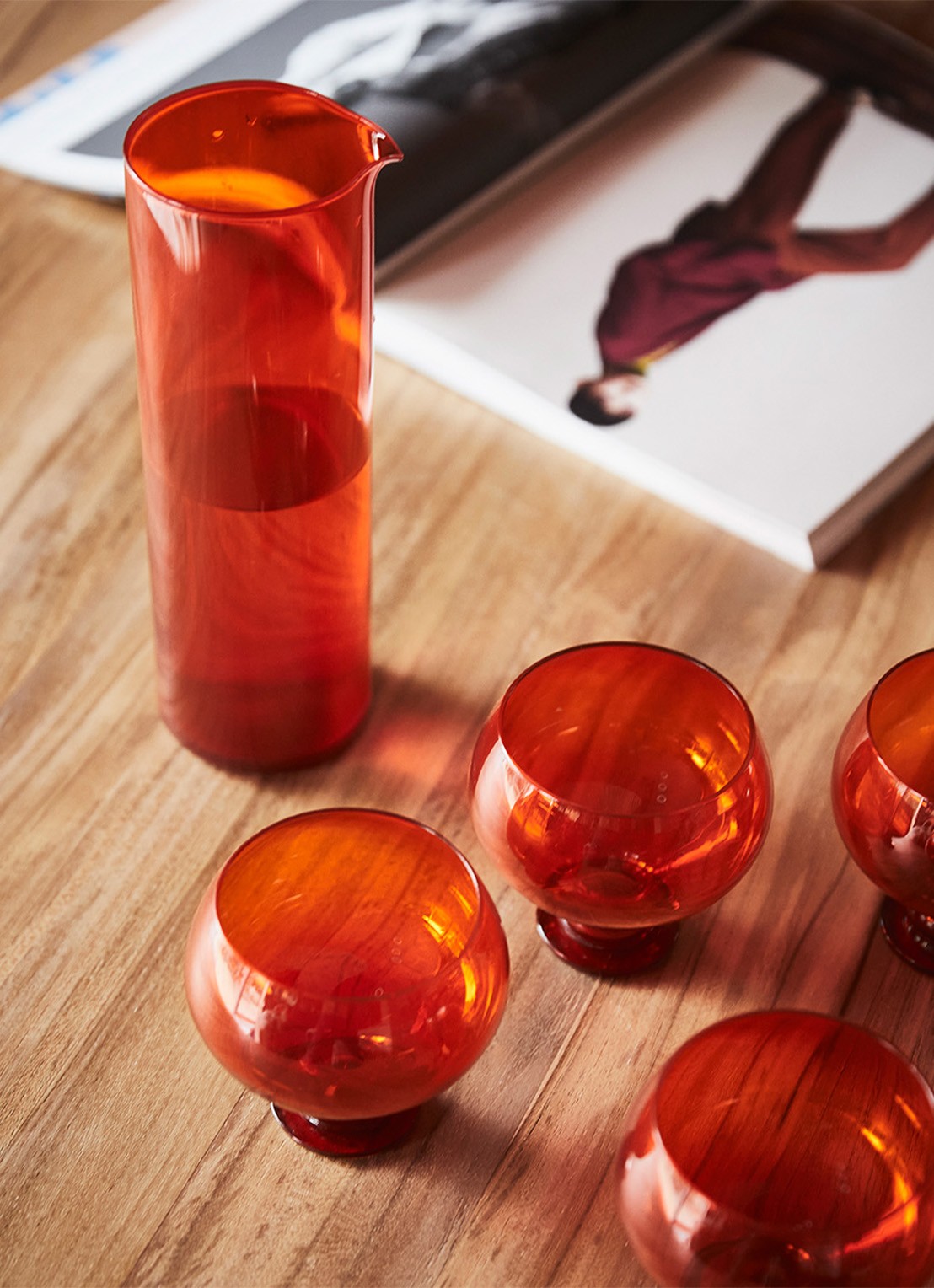 HKliving Funky karaf met glazen set 5-delig - voorkant 5 donkeroranje