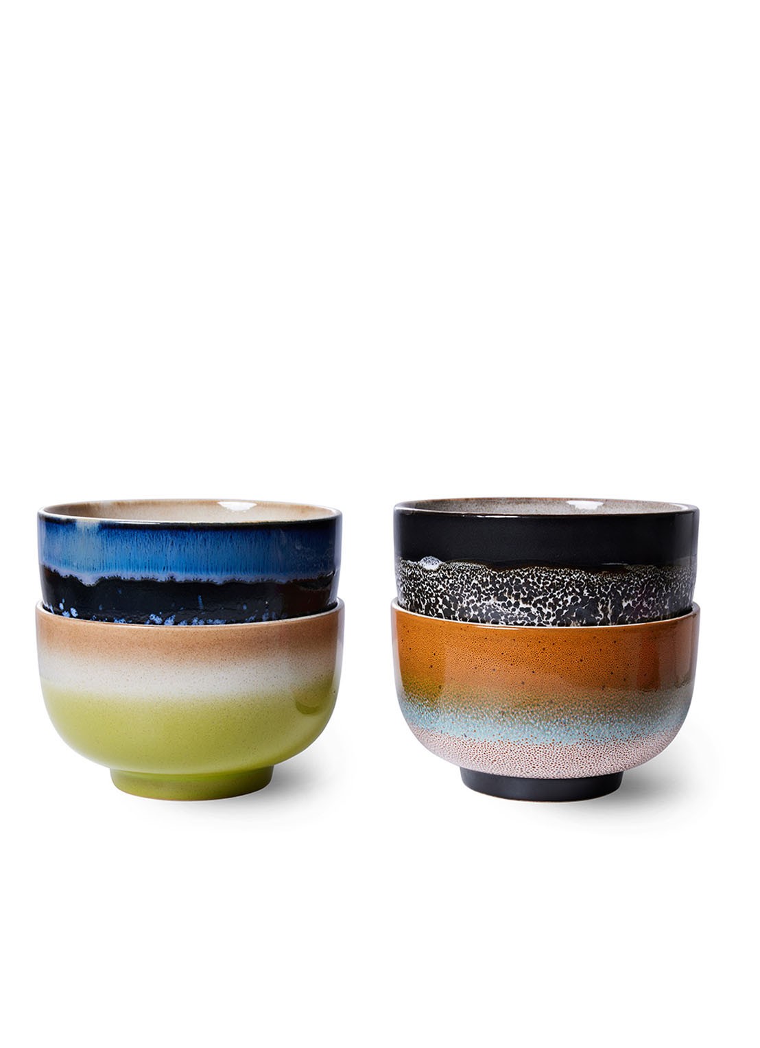HKliving Groovy kom 13,5 cm set van 4 - voorkant 4 multicolor