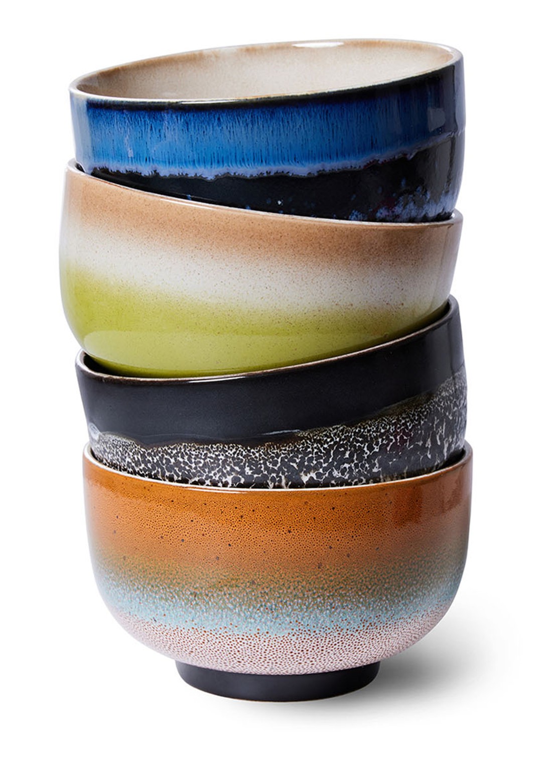 HKliving Groovy kom 13,5 cm set van 4 - voorkant 5 multicolor