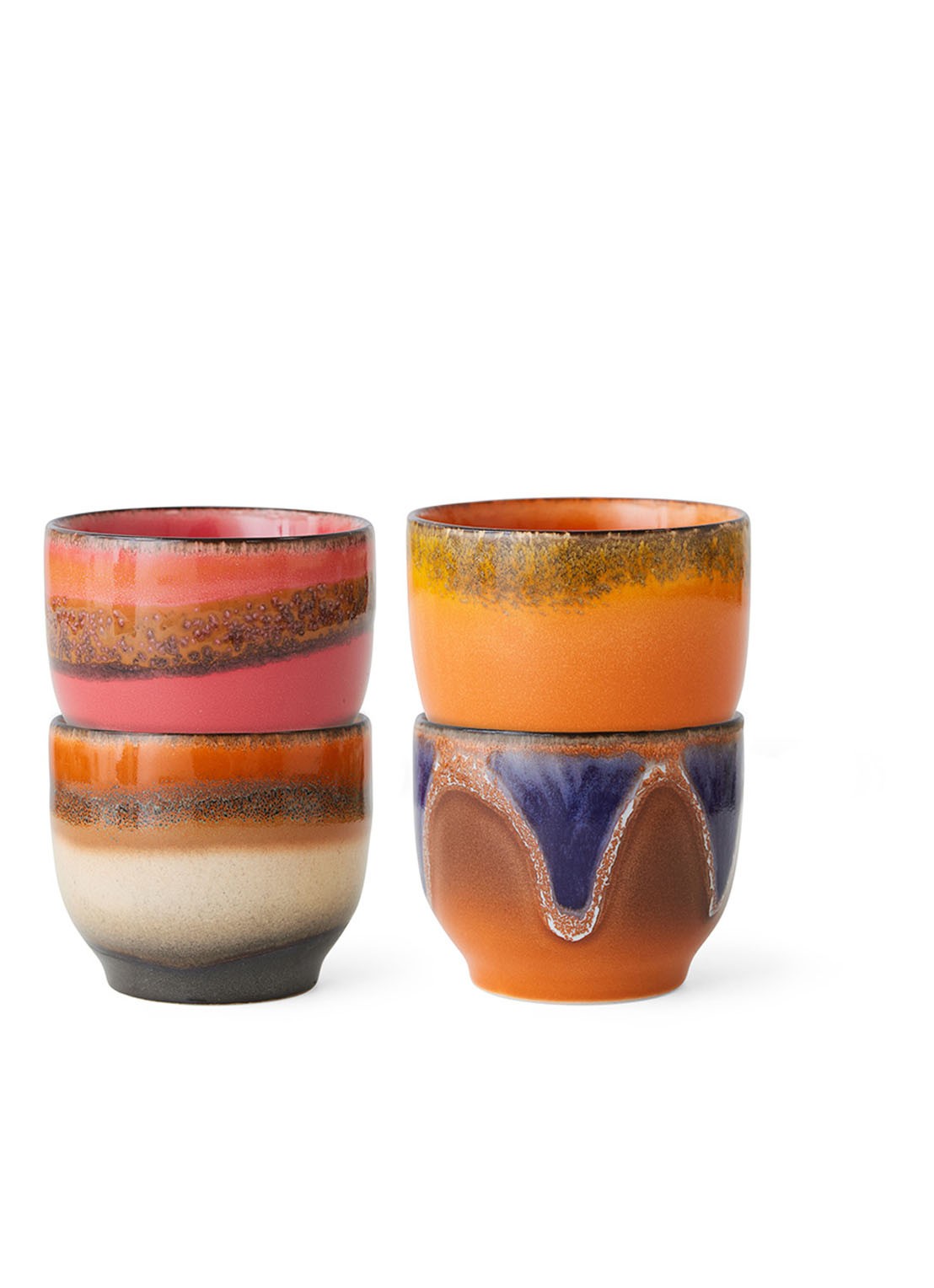 HKliving Java koffiekopje 25 cl set van 4 - voorkant oranje