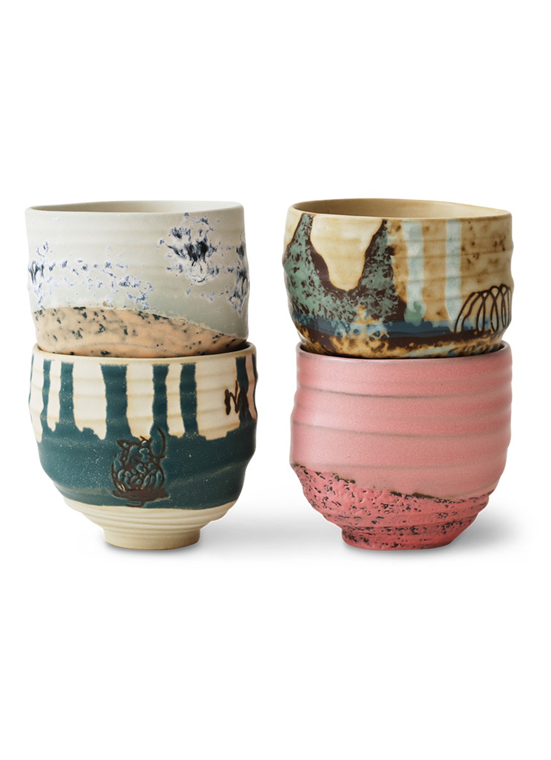 HKliving Koffiekopje 7,5 cm set van 4 - voorkant beige