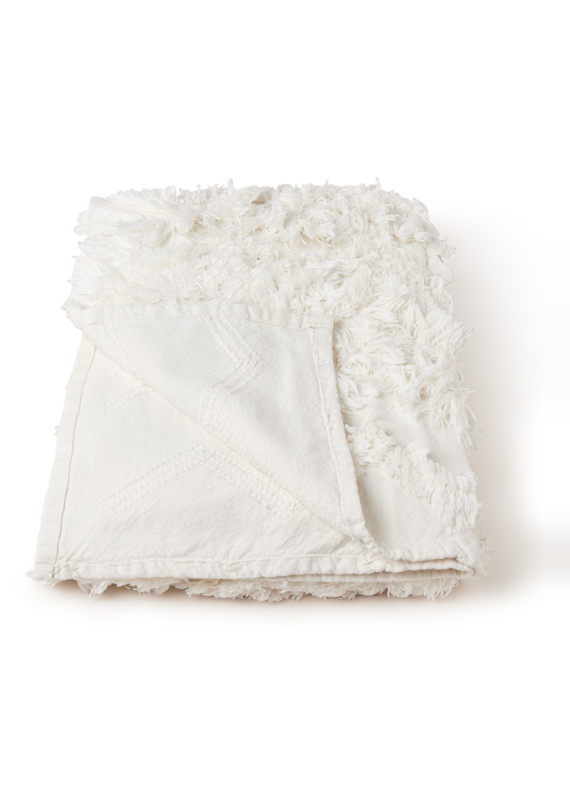 HKliving Plaid met franjes op de bovenzijde 150 x 125 cm - voorkant gebroken wit