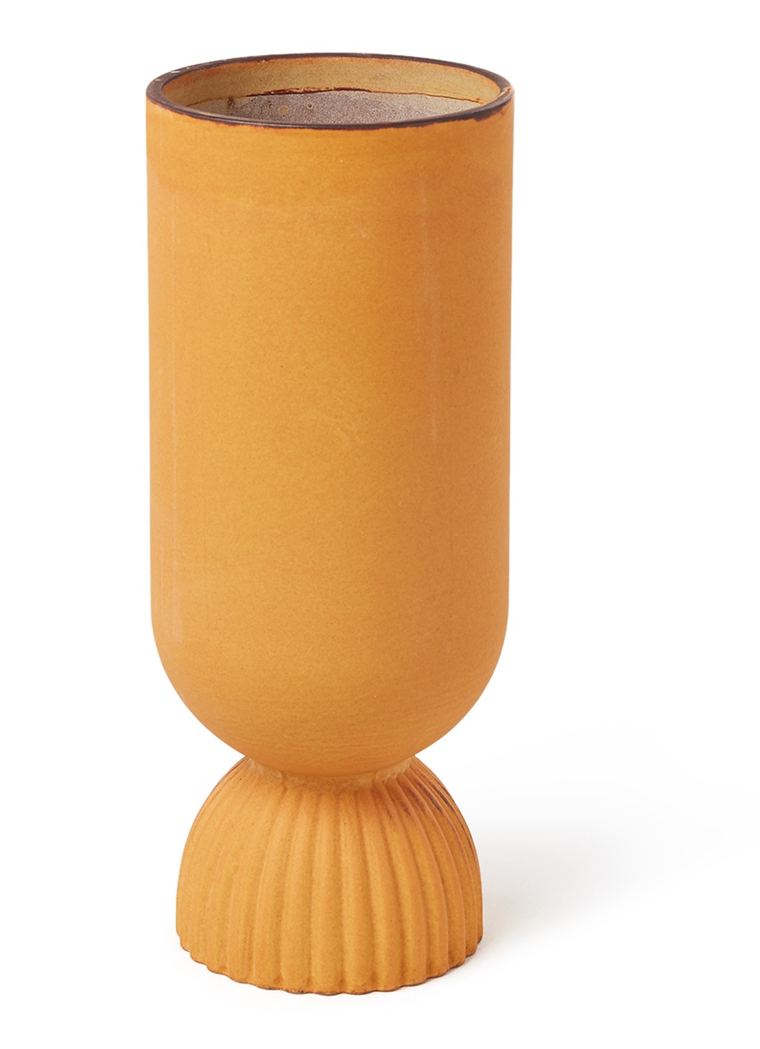 HKliving Ribbed Base vaas 25 cm - voorkant oranjebruin
