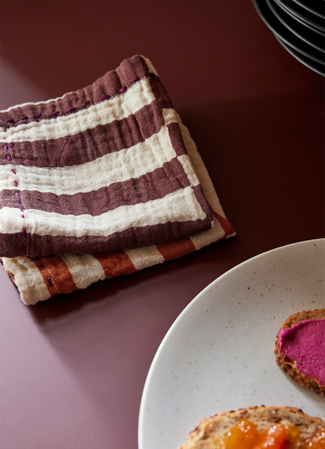 HKliving Servetten 30 x 30 cm set van 2 - detail 4 roodbruin