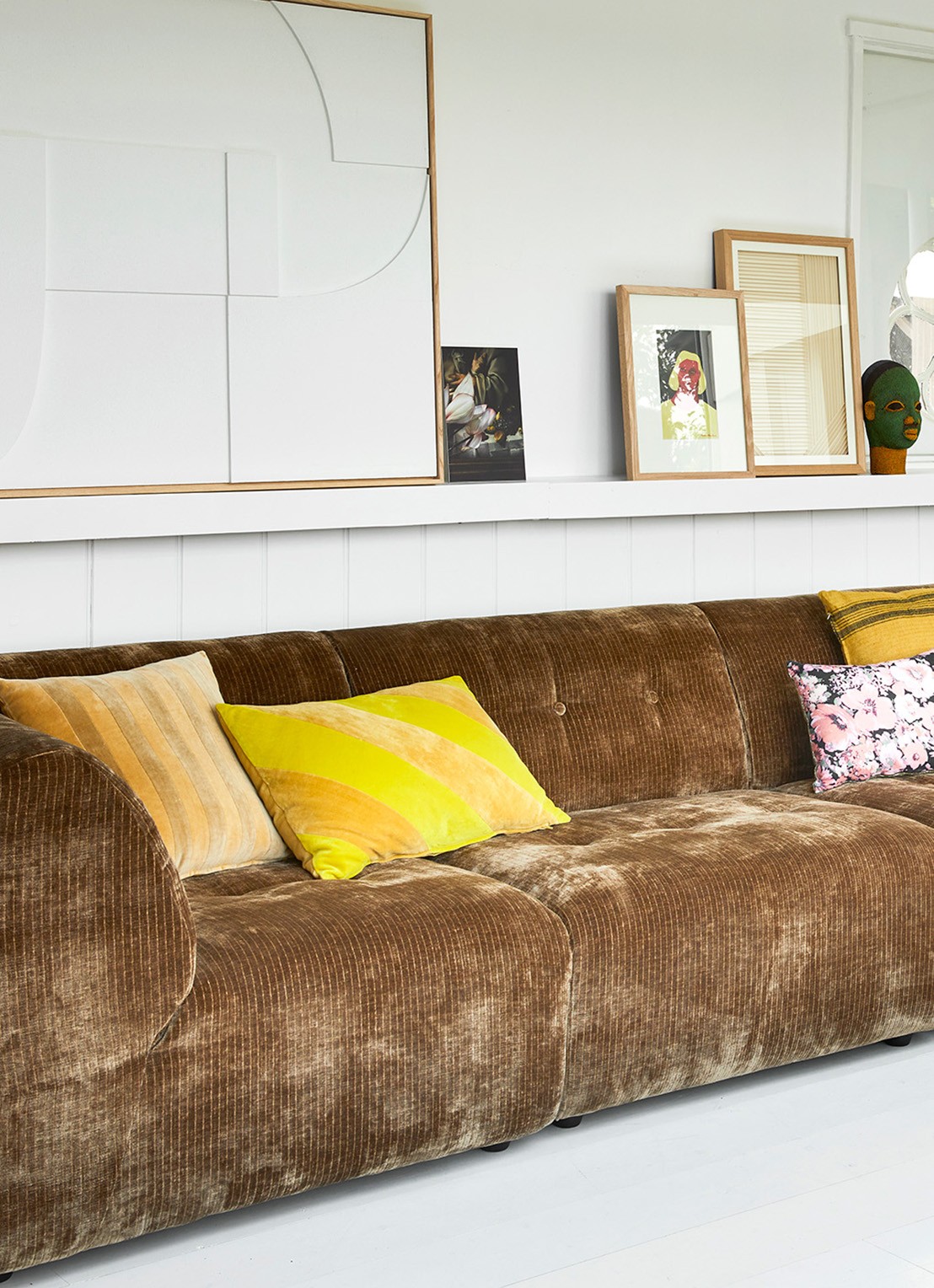 HKliving Striped Velvet sierkussen 60 x 40 cm - voorkant 4 olijfgroen