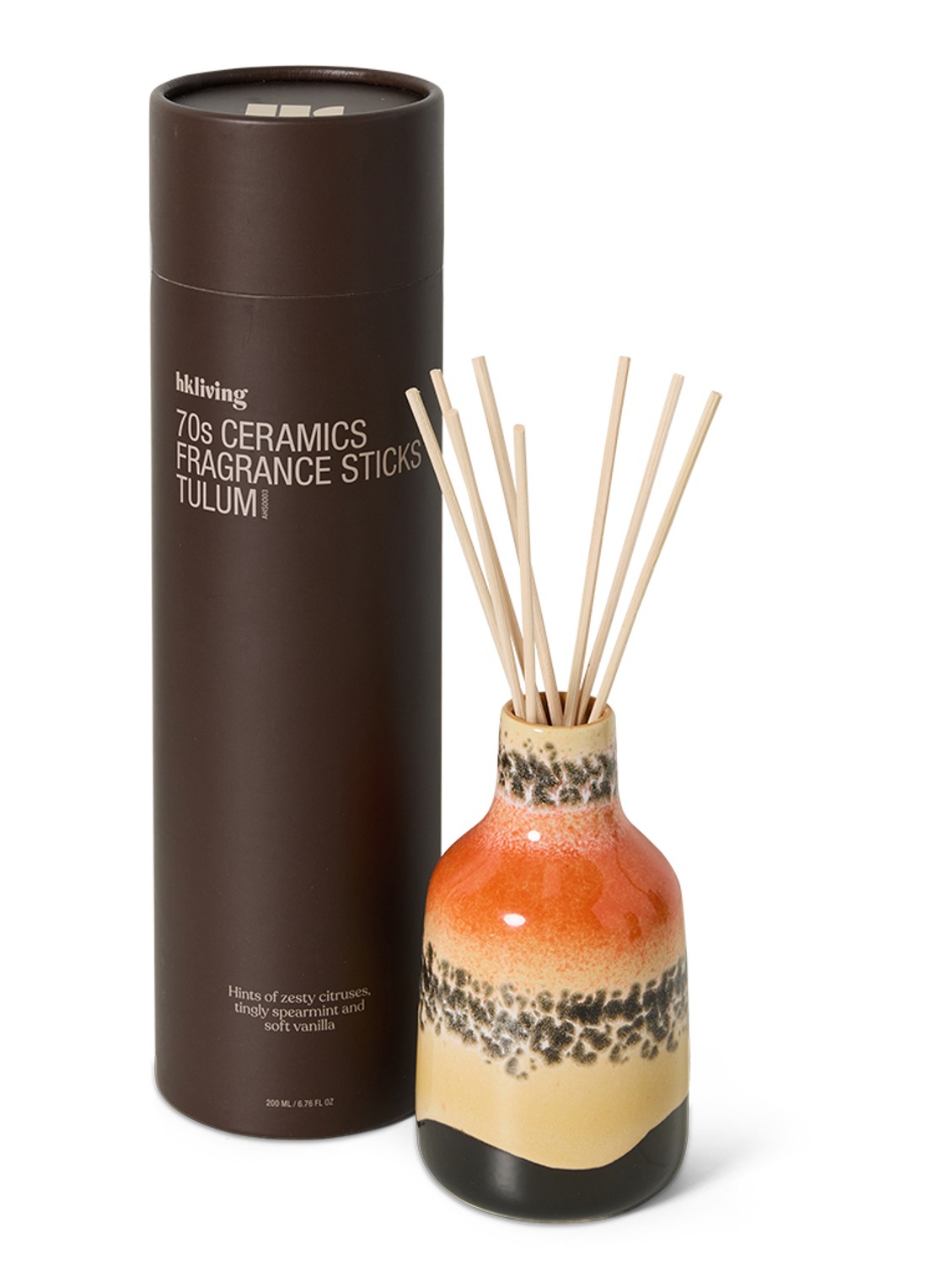 HKliving Tulum geurstokjes 200 ml - achterkant oranje