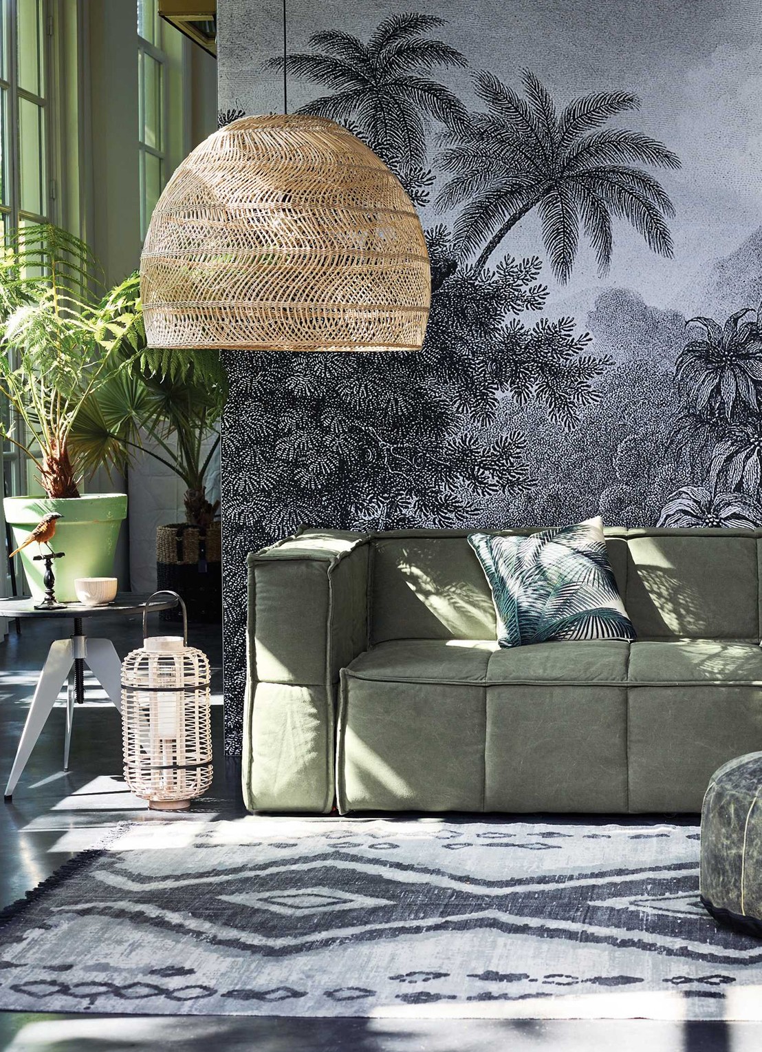 HKliving Wicker hanglamp large 60 x Ø80 cm - voorkant 2 bruin