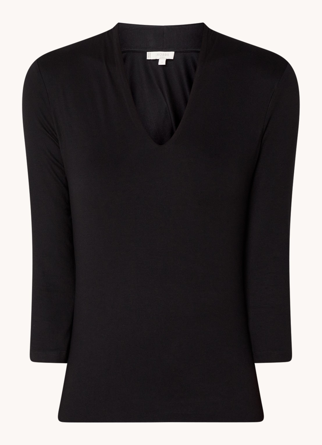 Hobbs Aimee top met V-hals en driekwart mouw - voorkant 3 zwart