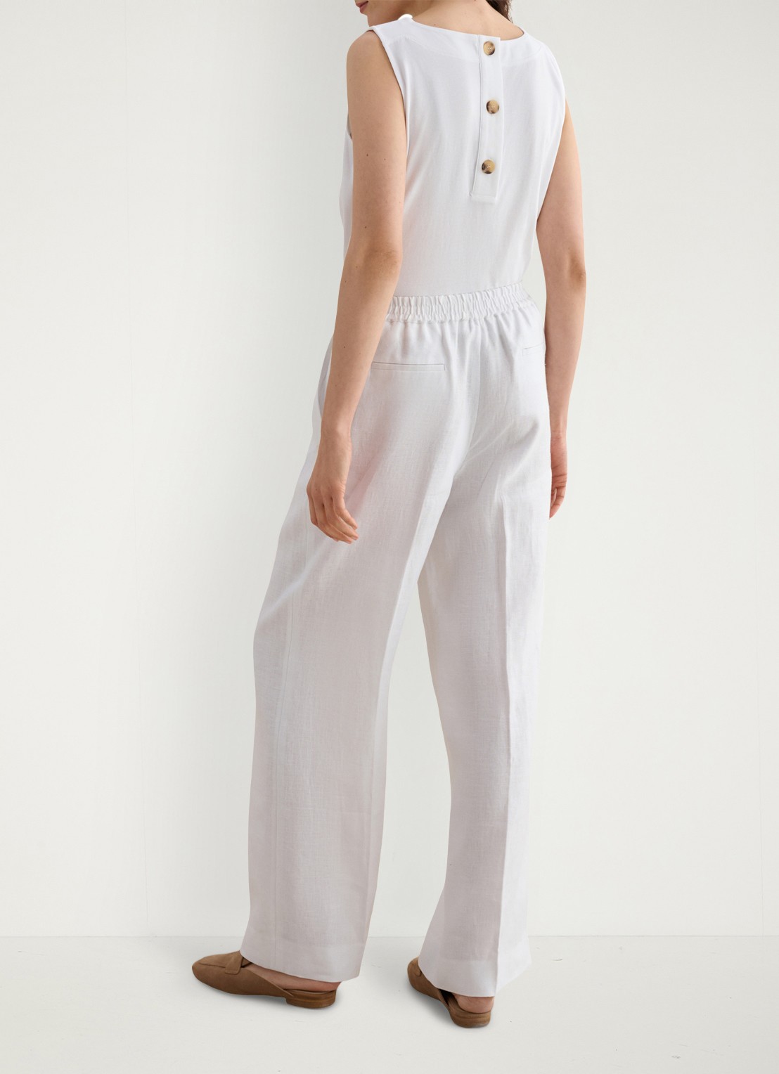 Hobbs Alessia mid waist wide fit pantalon van linnen - achterkant 5 wit