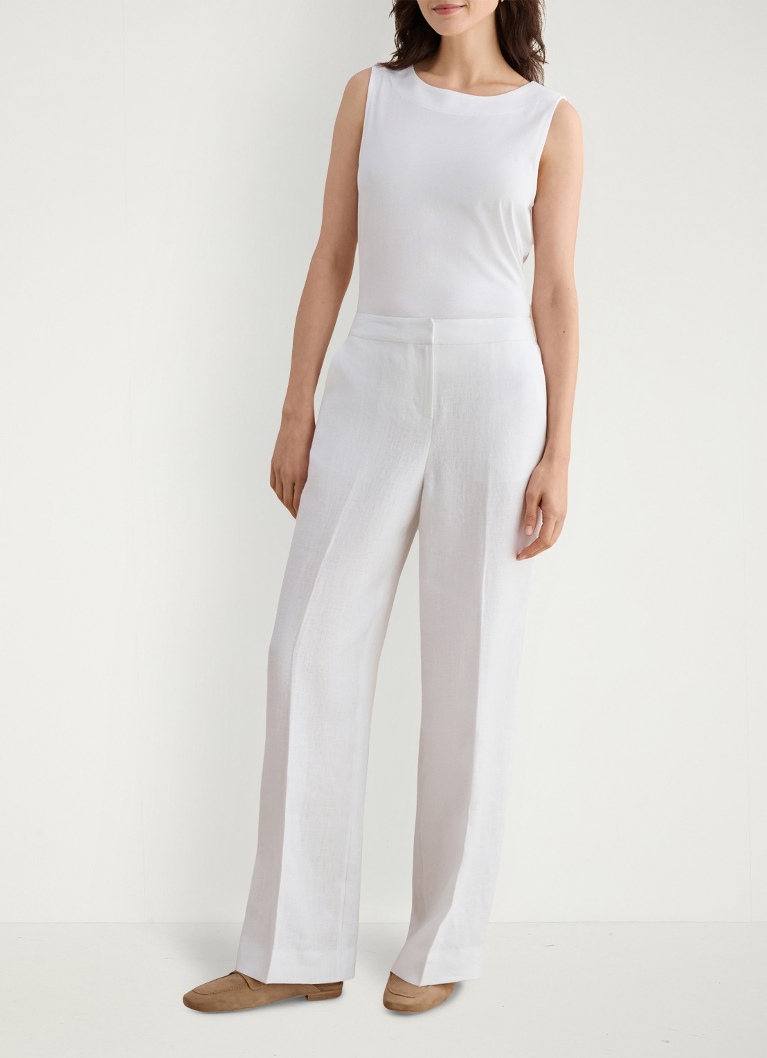 Hobbs Alessia mid waist wide fit pantalon van linnen - detail wit