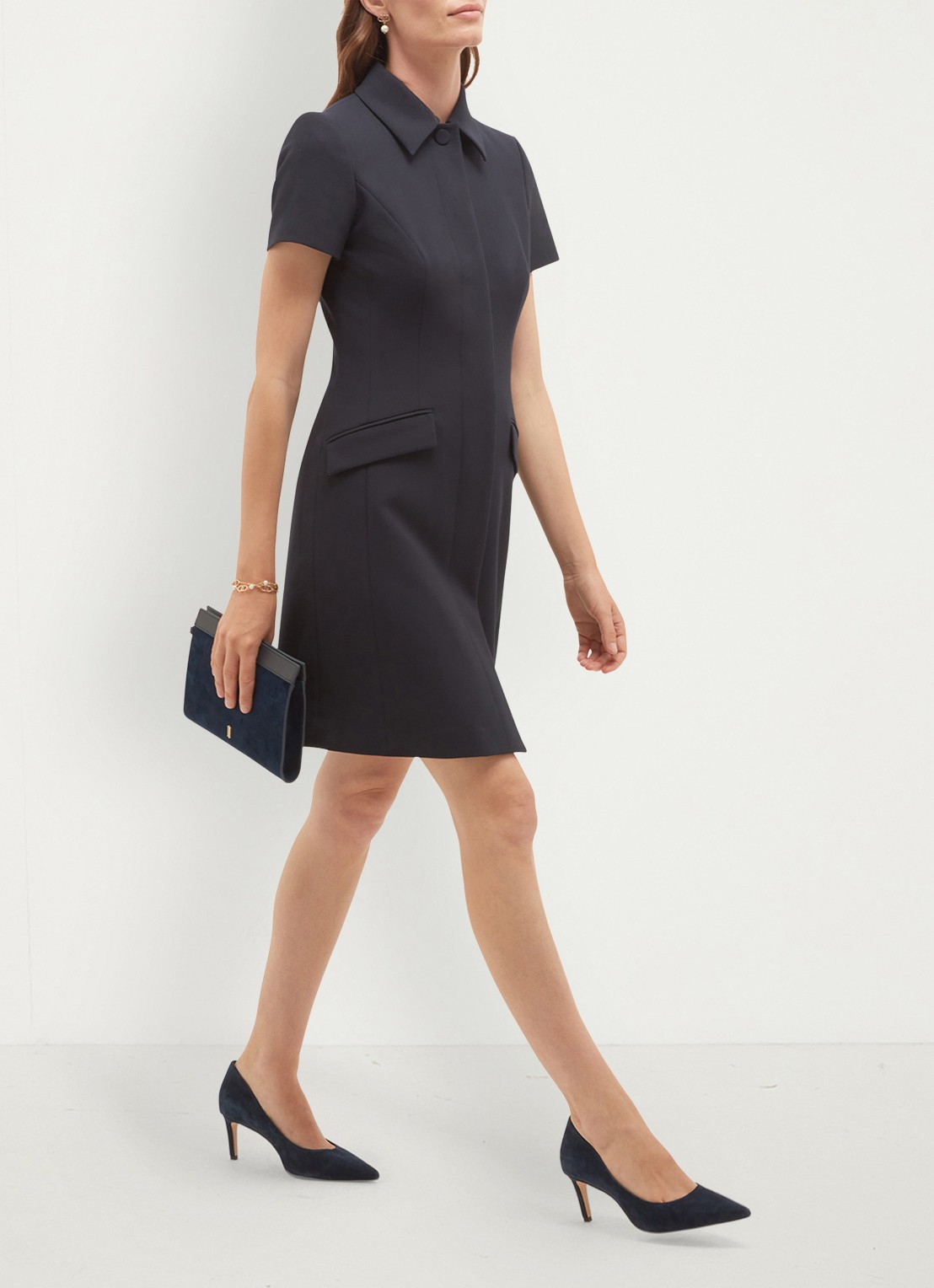 Hobbs Alexandra mini blouse jurk met klepzakken - detail 2 blauwgrijs