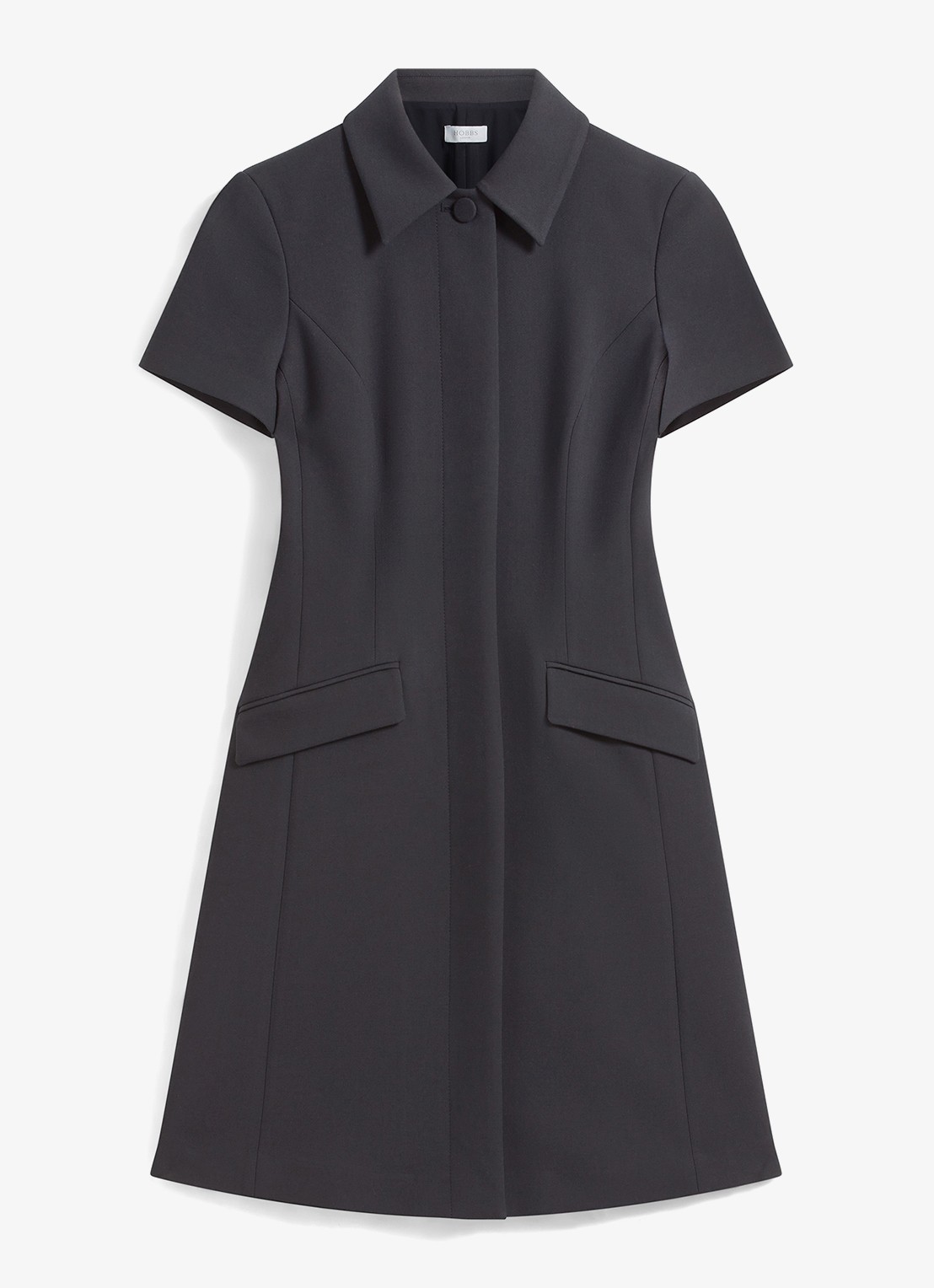 Hobbs Alexandra mini blouse jurk met klepzakken - voorkant 4 blauwgrijs
