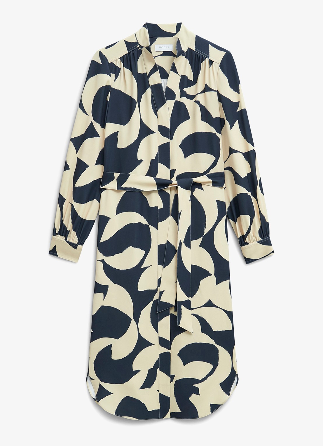 Hobbs Alisa blousejurk met strikceintuur - voorkant 5 blauw