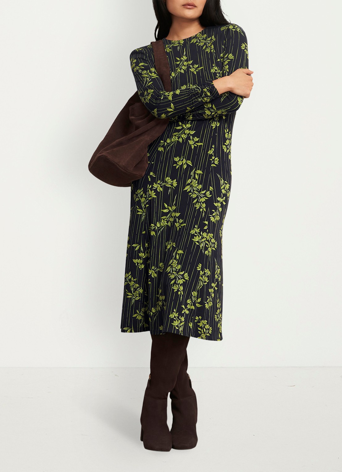 Hobbs Alison midi jurk met bloemenprint - voorkant 2 groen