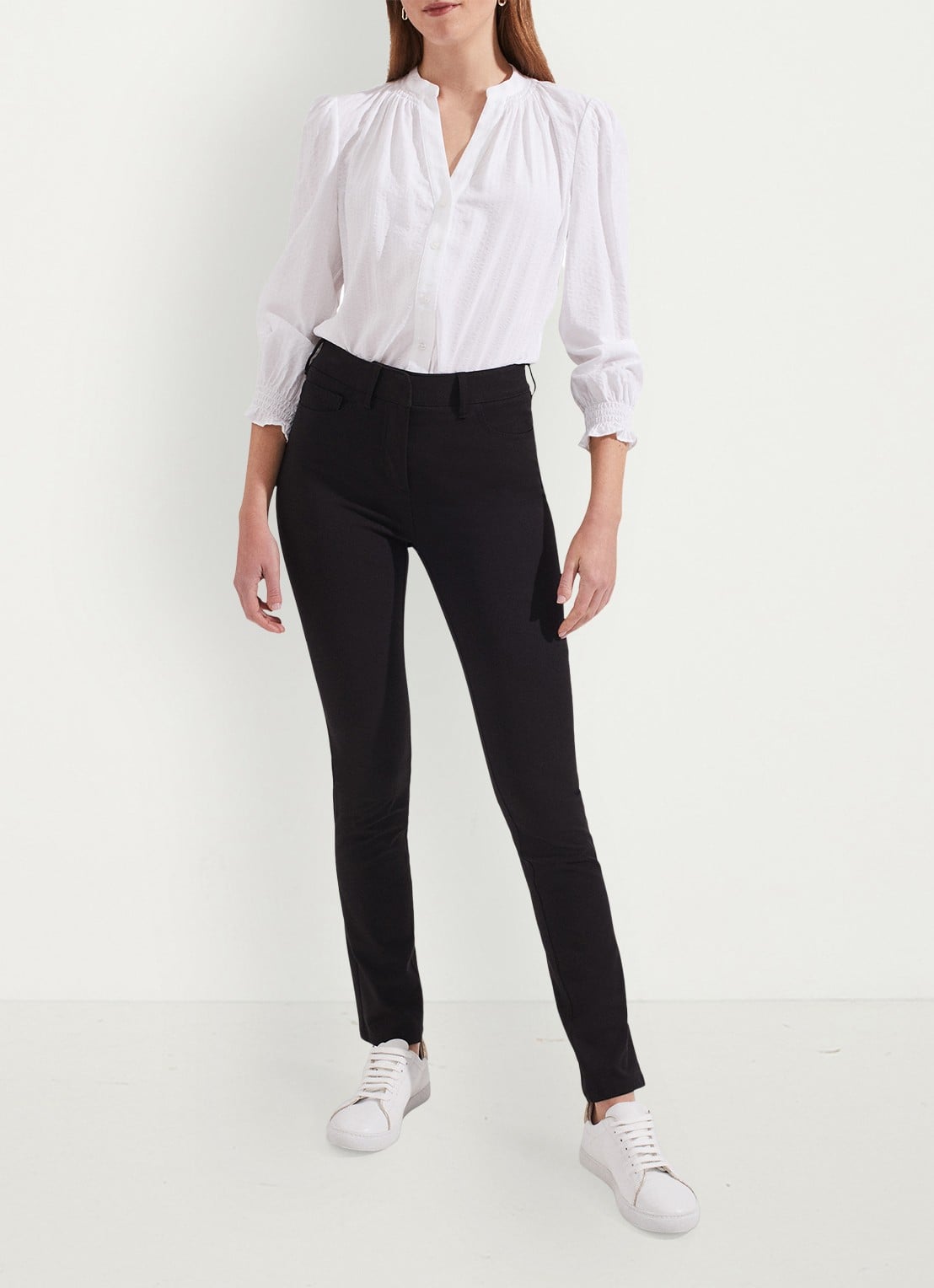 Hobbs Amanda high waist skinny fit chino met steekzakken - voorkant 4 zwart