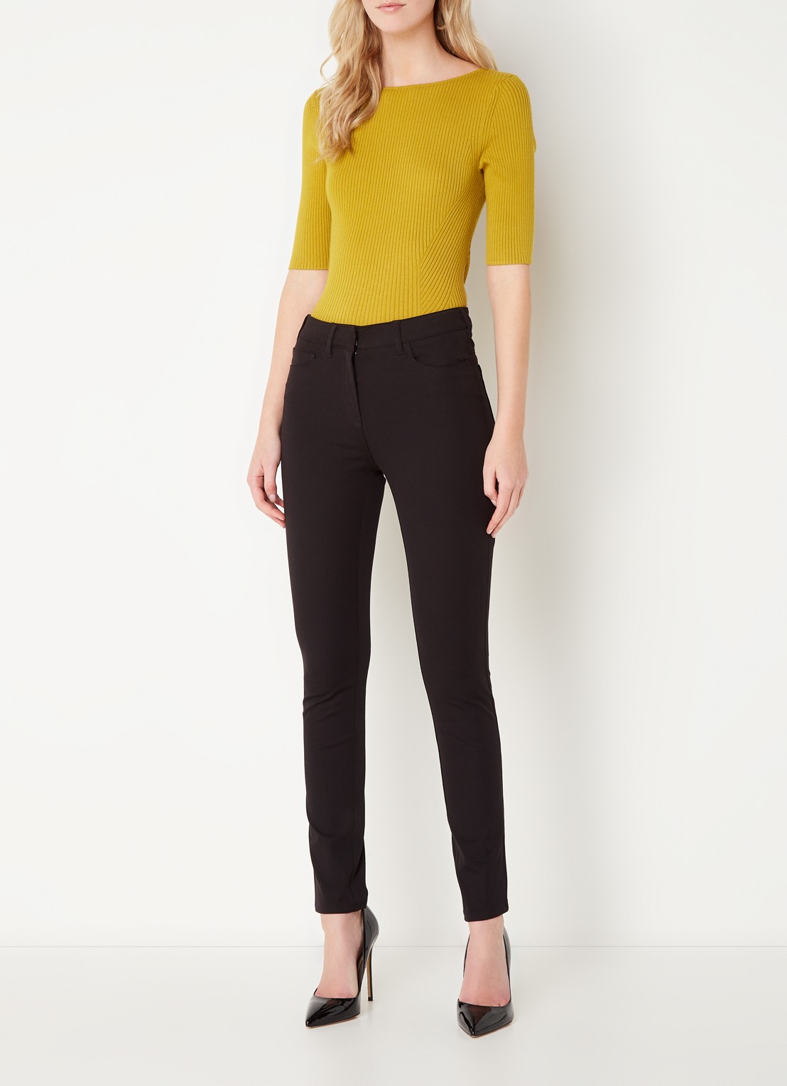 Hobbs Amanda high waist skinny fit chino met stretch - voorkant 8 zwart