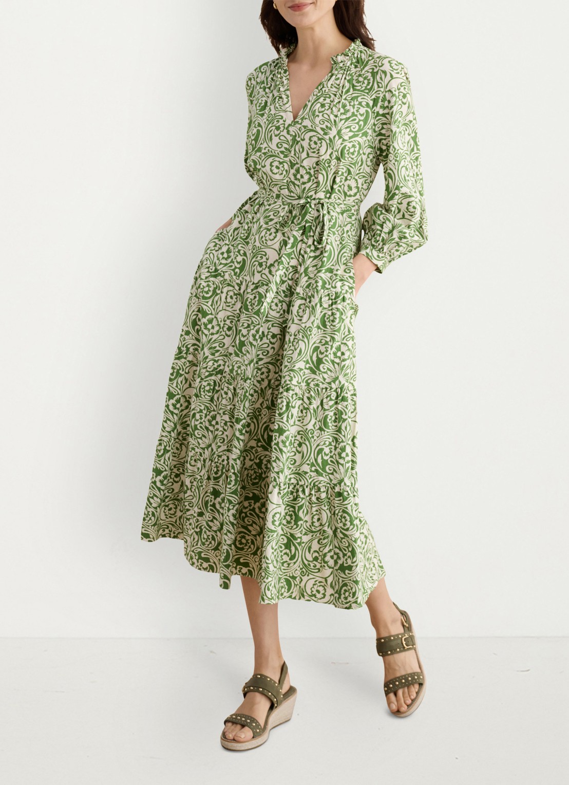 Hobbs Amaris midi tuniekjurk met bloemenprint - detail 2 groen