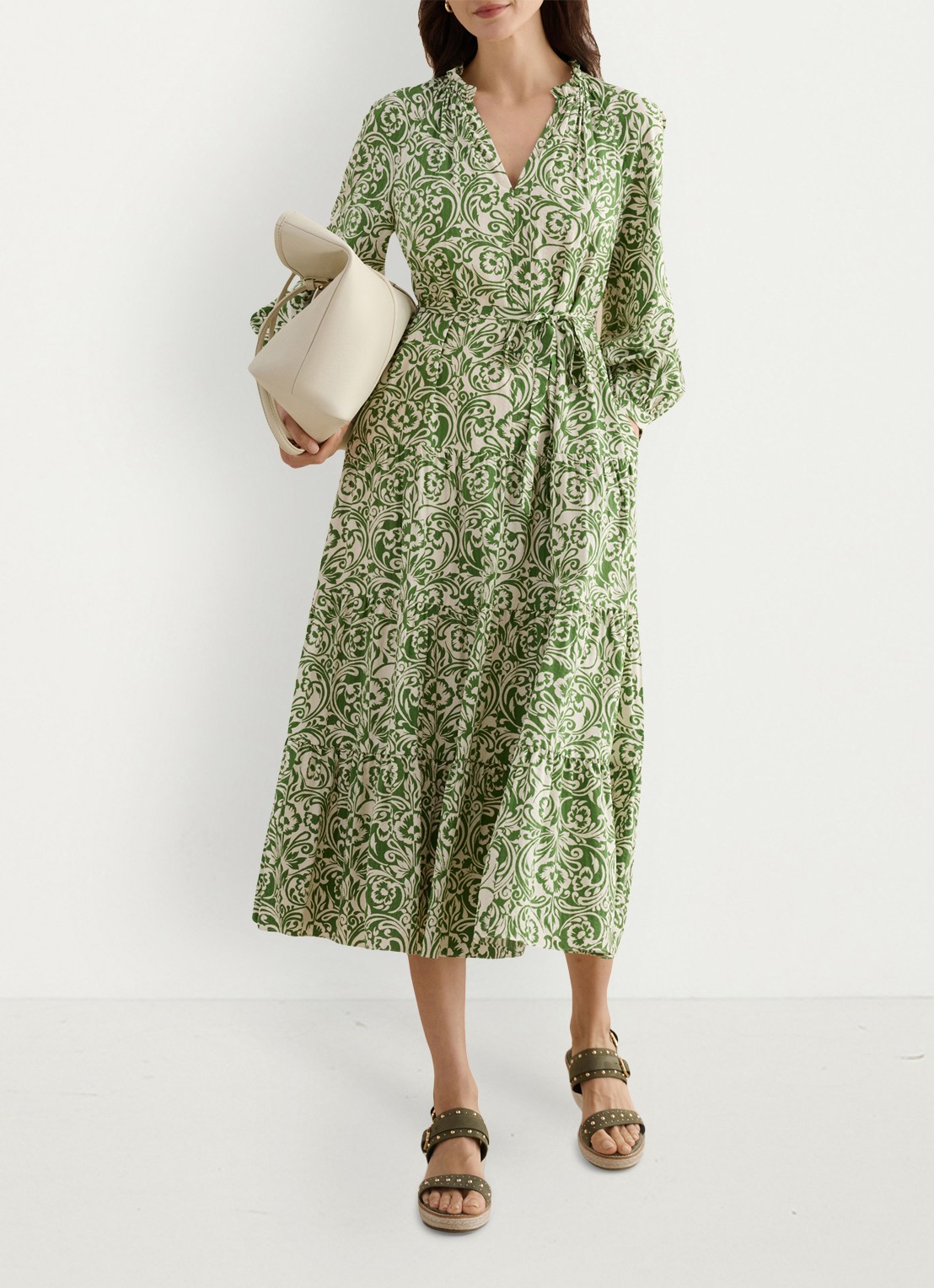 Hobbs Amaris midi tuniekjurk met bloemenprint - voorkant 6 groen