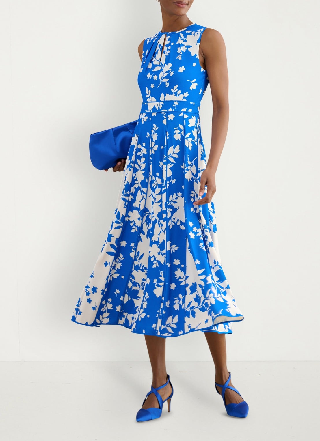 Hobbs Angelica midi jurk met plooien - detail 2 blauw