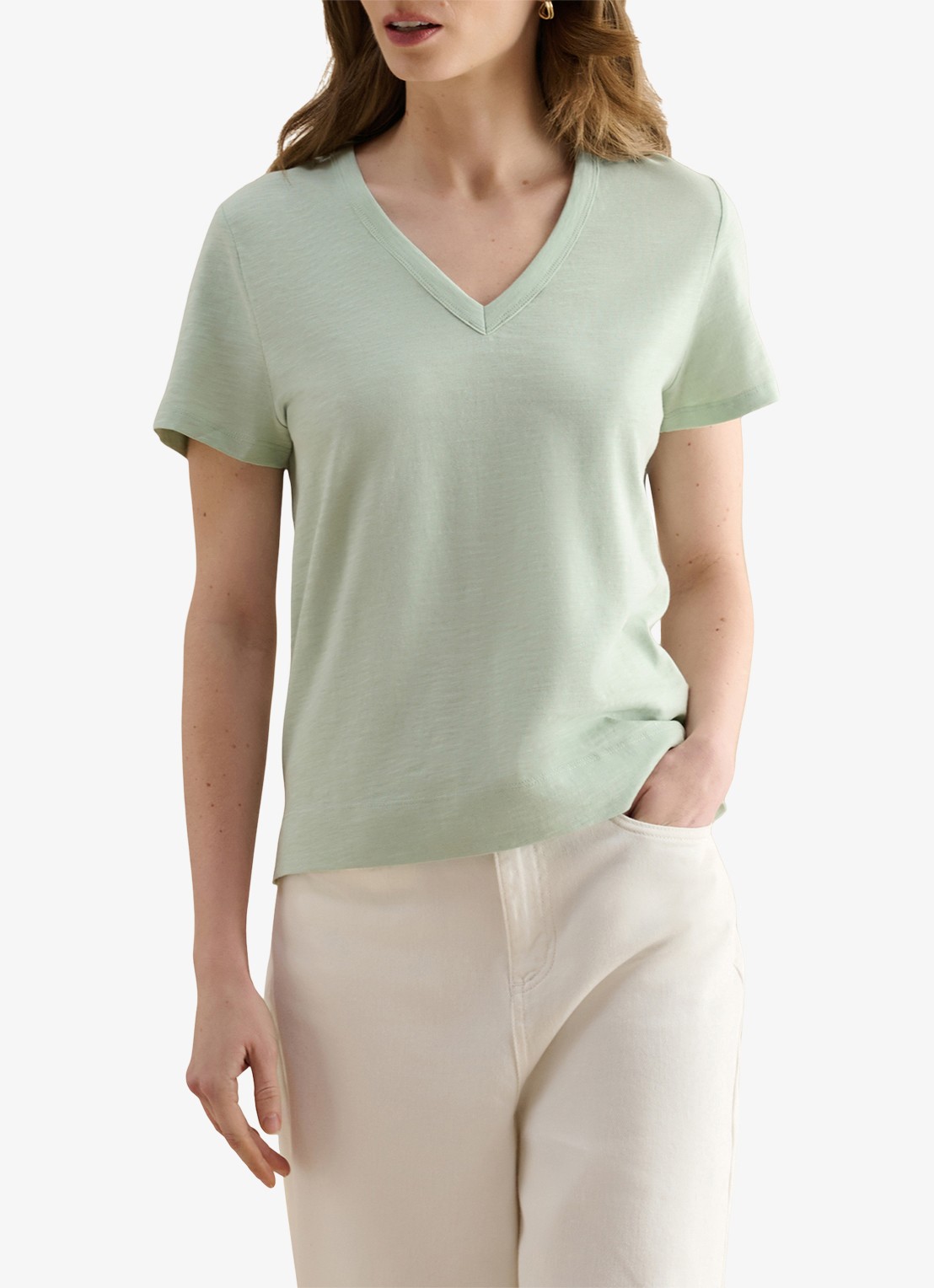 Hobbs Arianna T-shirt met V-hals - detail 3 groen