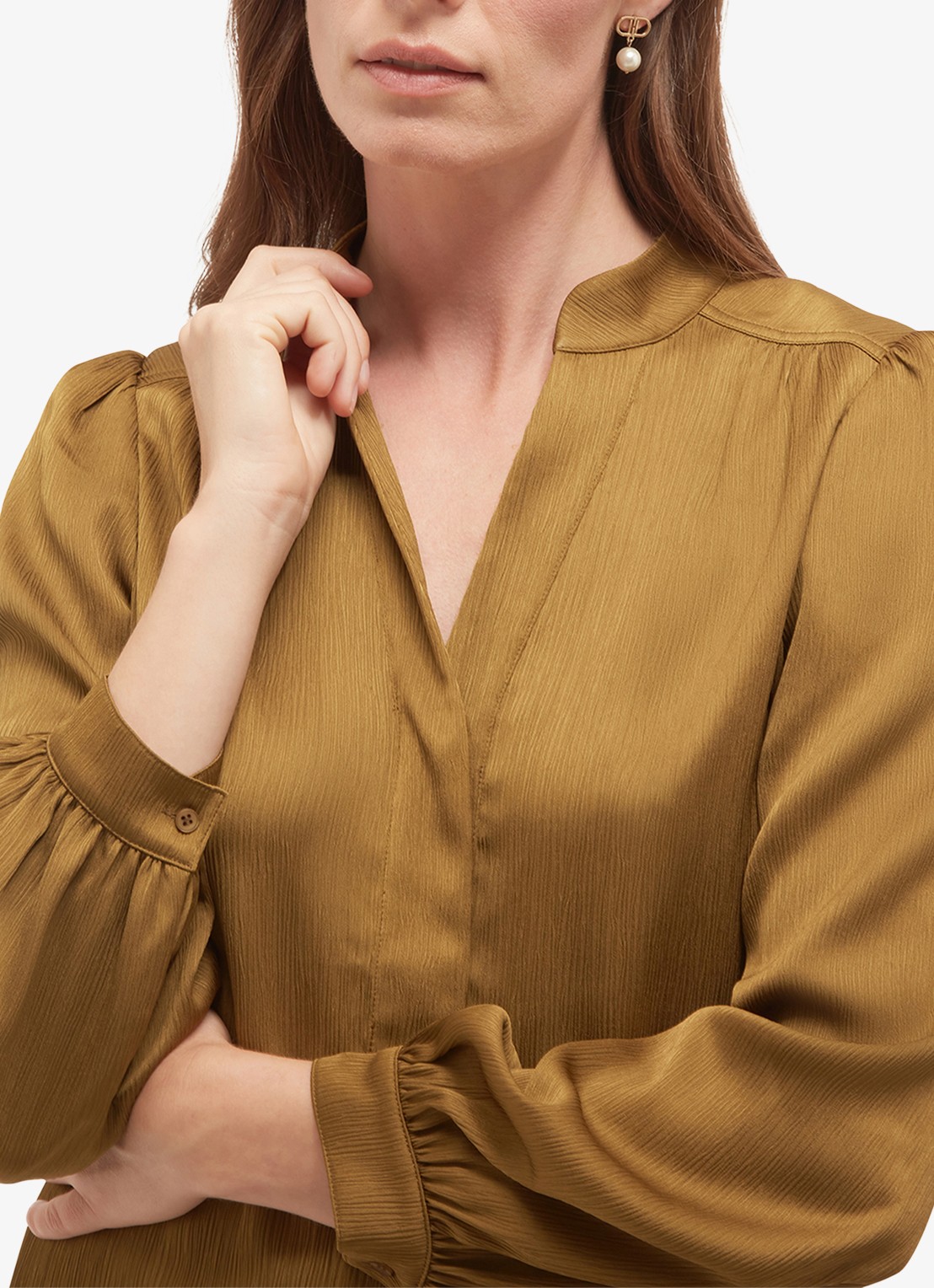 Hobbs Aubrey blouse met V-hals - detail 2 khaki