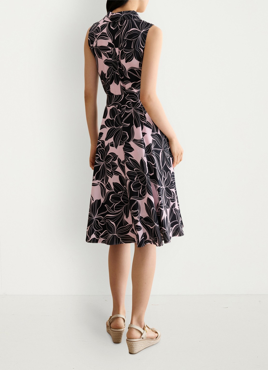 Hobbs Bea mini jurk met print en strikceintuur - achterkant 6 roze