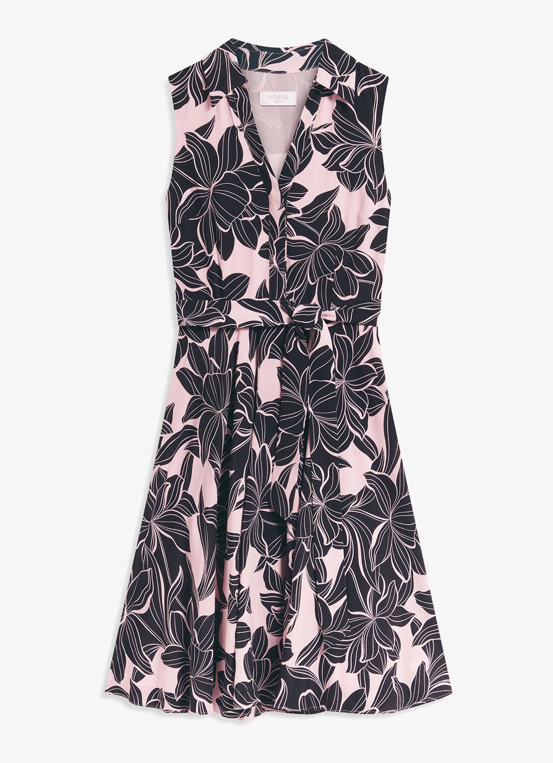 Hobbs Bea mini jurk met print en strikceintuur - voorkant 4 roze
