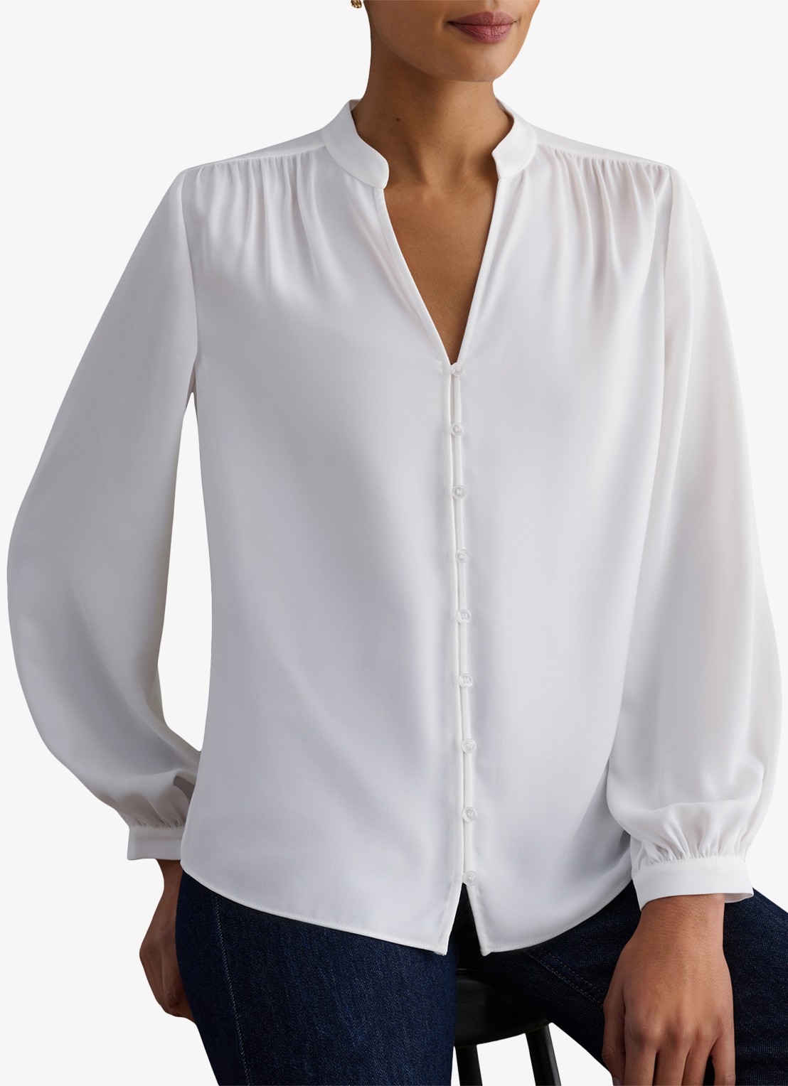 Hobbs Blair blouse met pofmouw - detail 4 ivoor