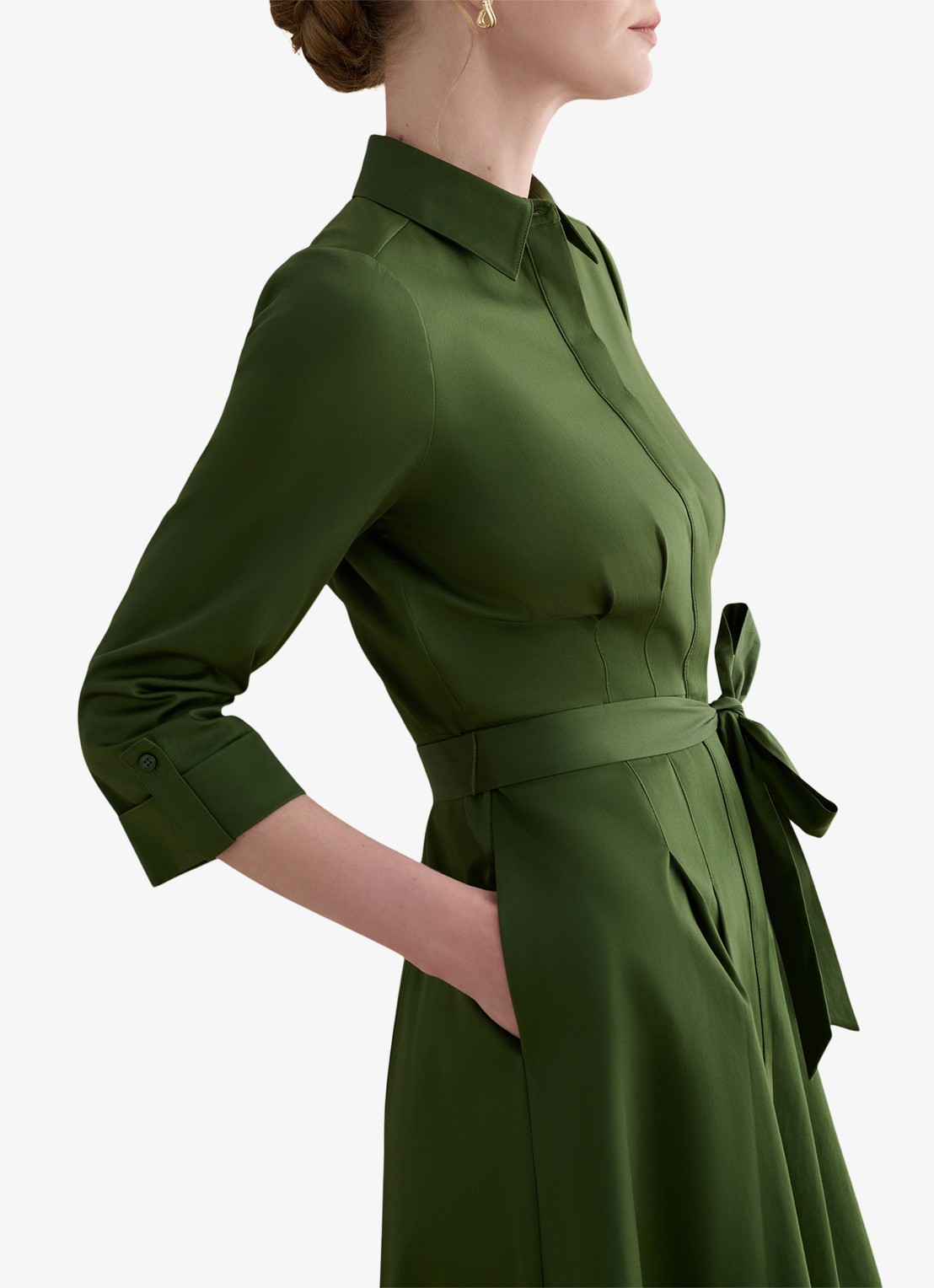Hobbs Brigitta midi blousejurk met strikceintuur - detail 5 groen