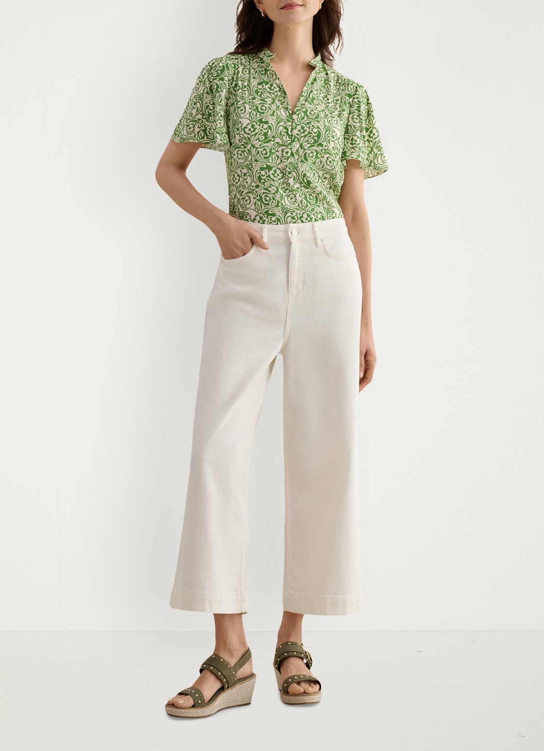Hobbs Brinley high waist wide leg cropped jeans - detail 4 gebroken wit