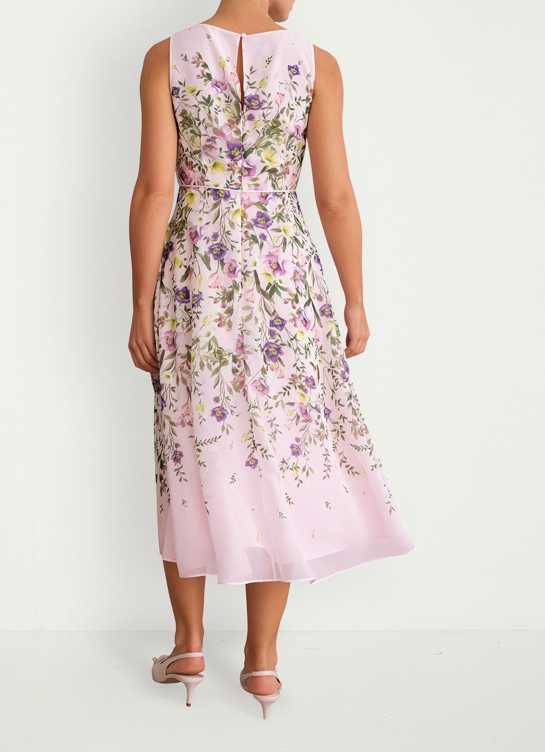 Hobbs Carly midi jurk met bloemenprint - achterkant 7 lichtroze