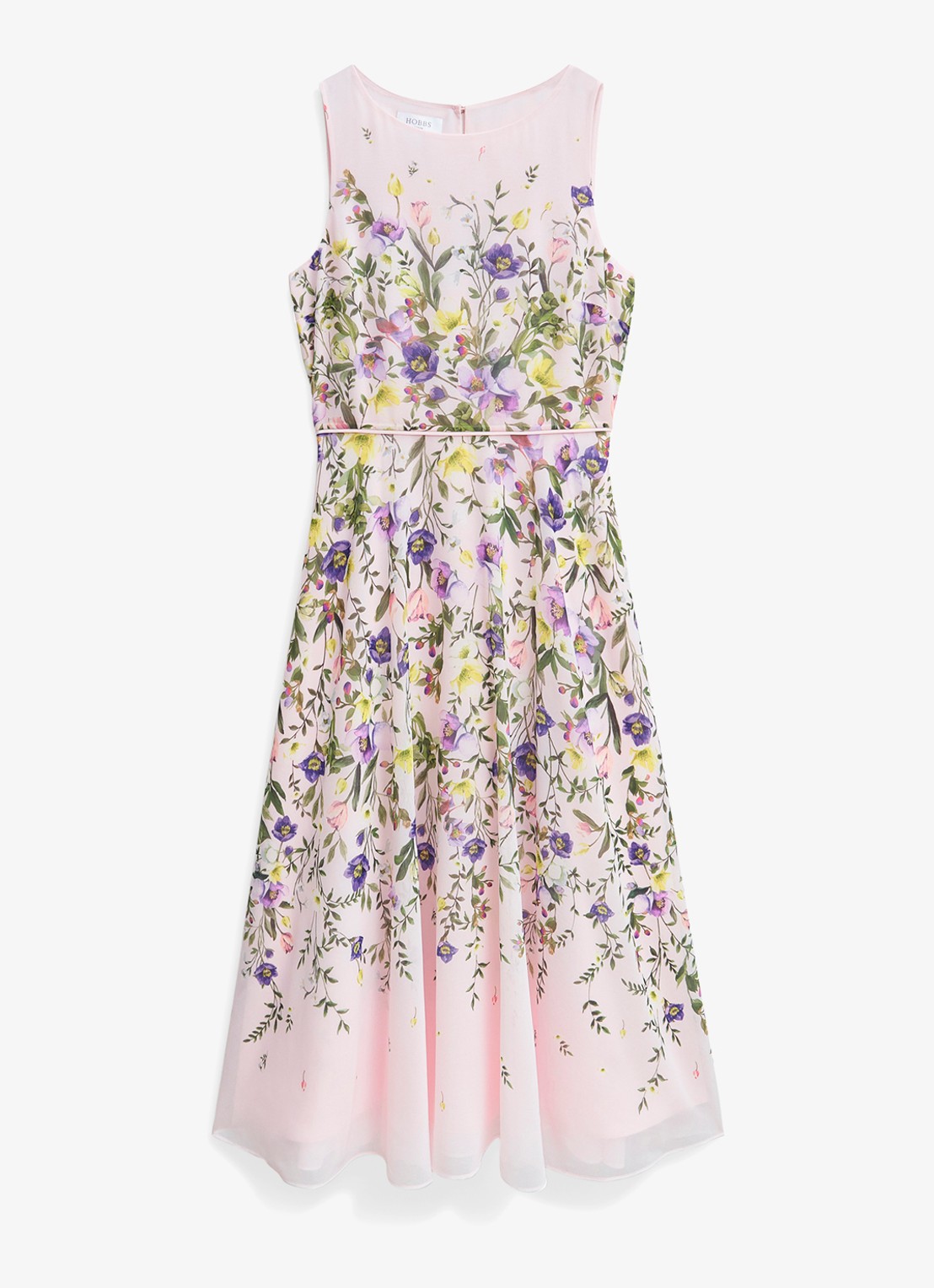 Hobbs Carly midi jurk met bloemenprint - voorkant 5 lichtroze