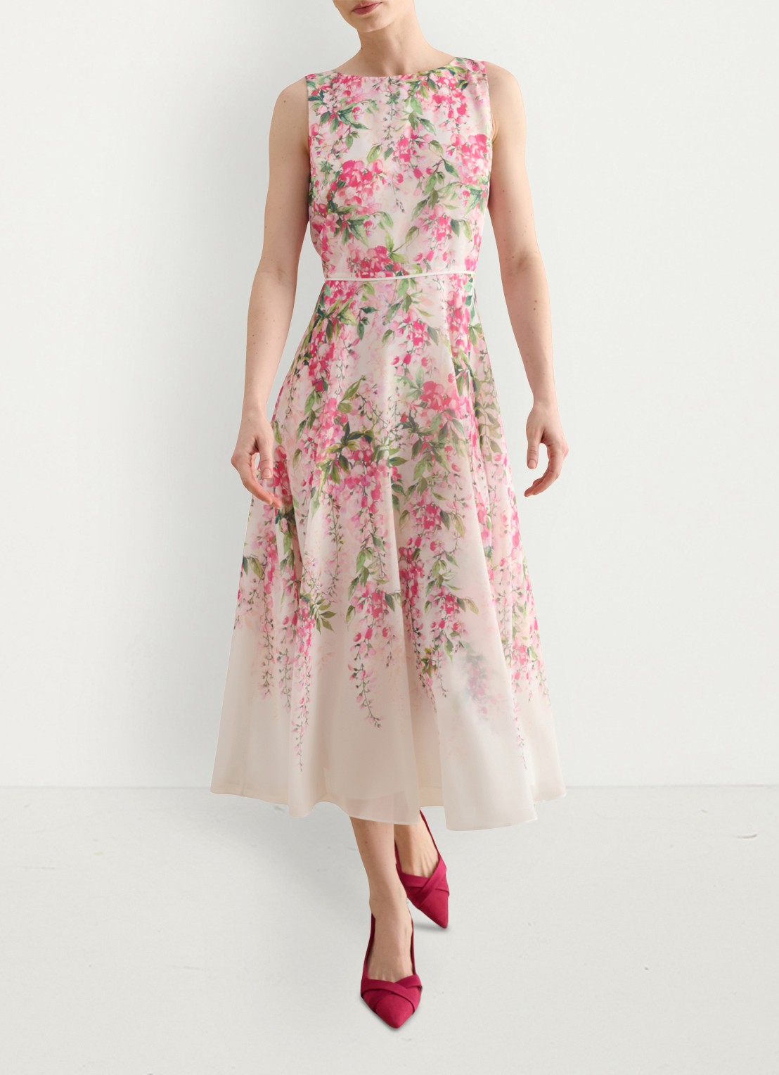 Hobbs Carly midi jurk met bloemenprint - voorkant 7 roze
