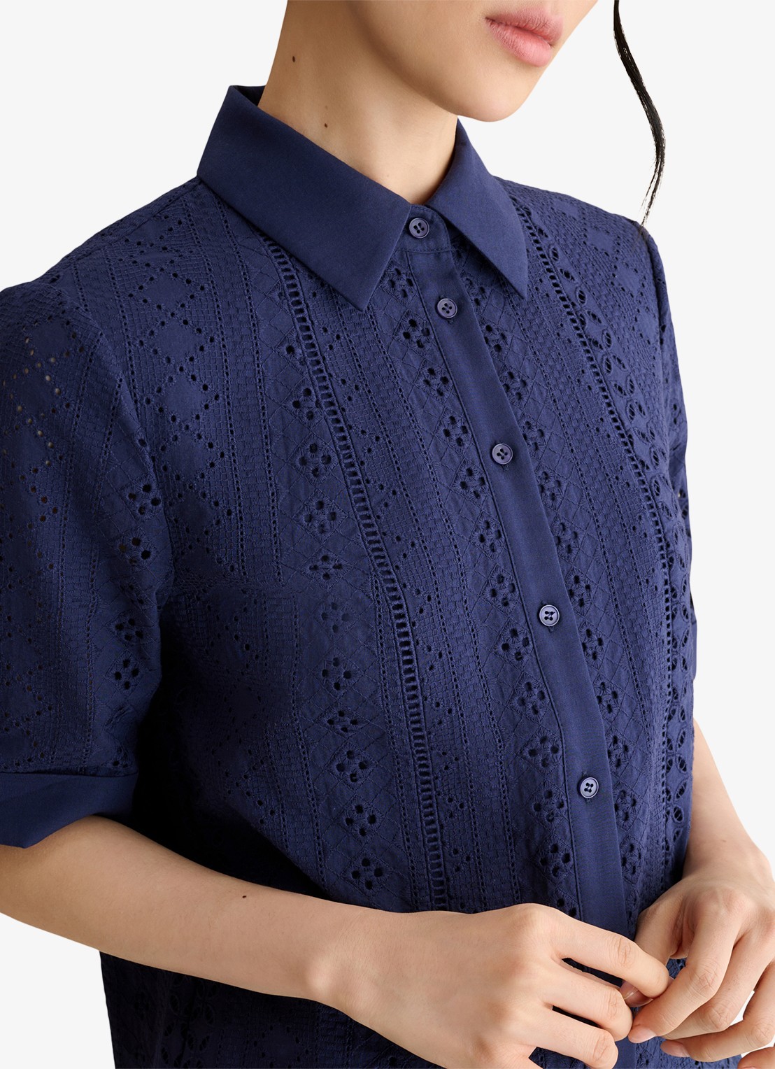 Hobbs Christie blouse met borduring - detail 4 donkerblauw