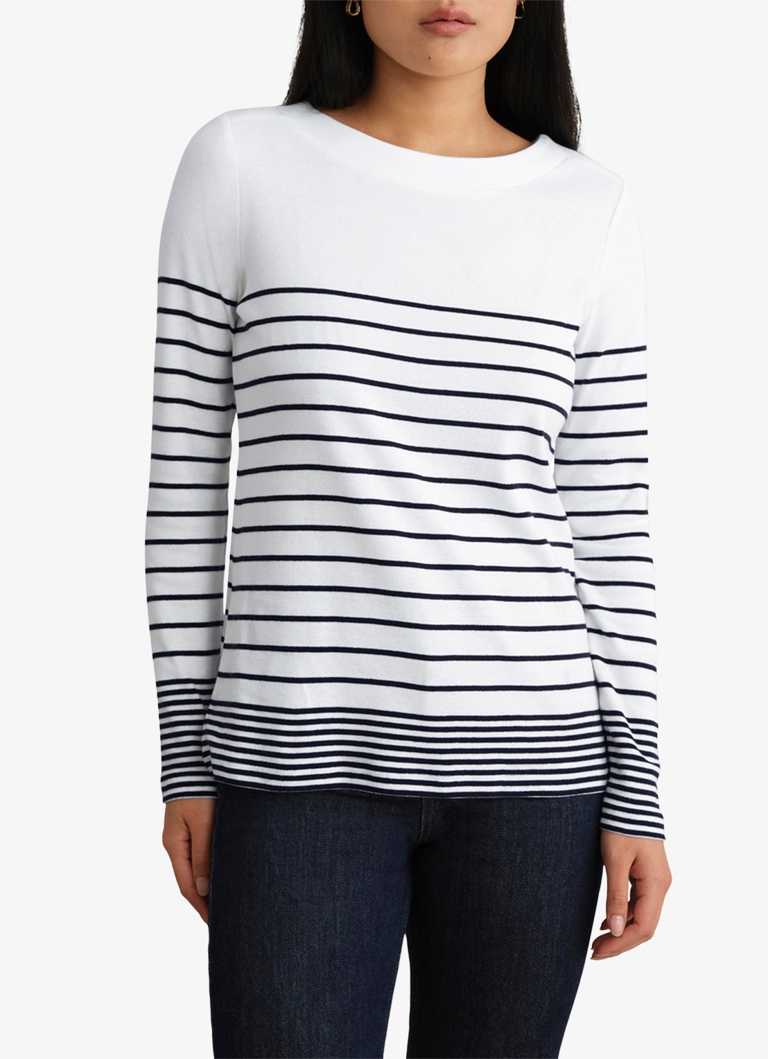 Hobbs Constance long sleeve T-shirt met boothals - detail wit