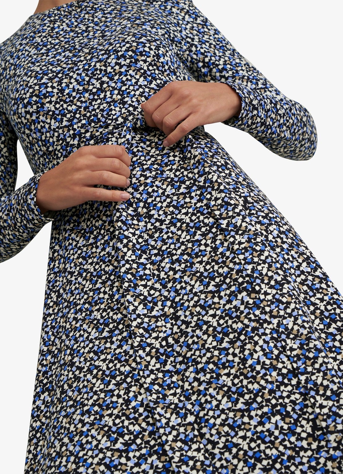 Hobbs Dakota midi jurk met grafisch patroon en strikceintuur - detail 4 blauw