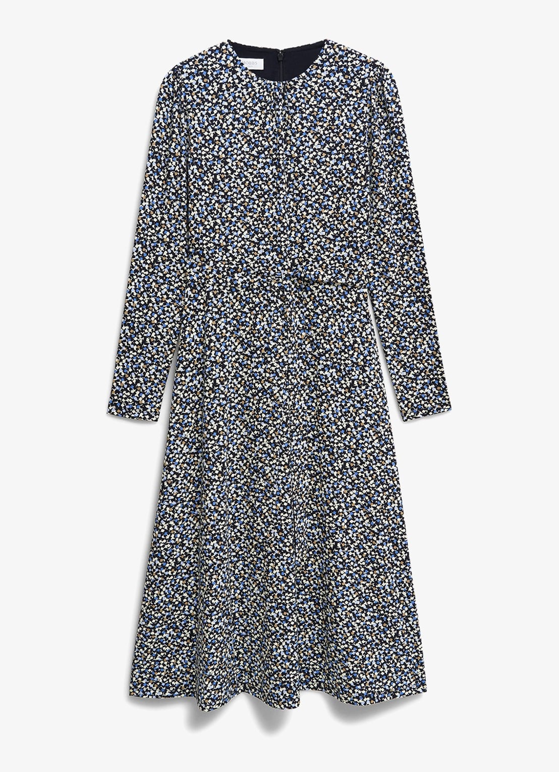 Hobbs Dakota midi jurk met grafisch patroon en strikceintuur - voorkant 2 blauw
