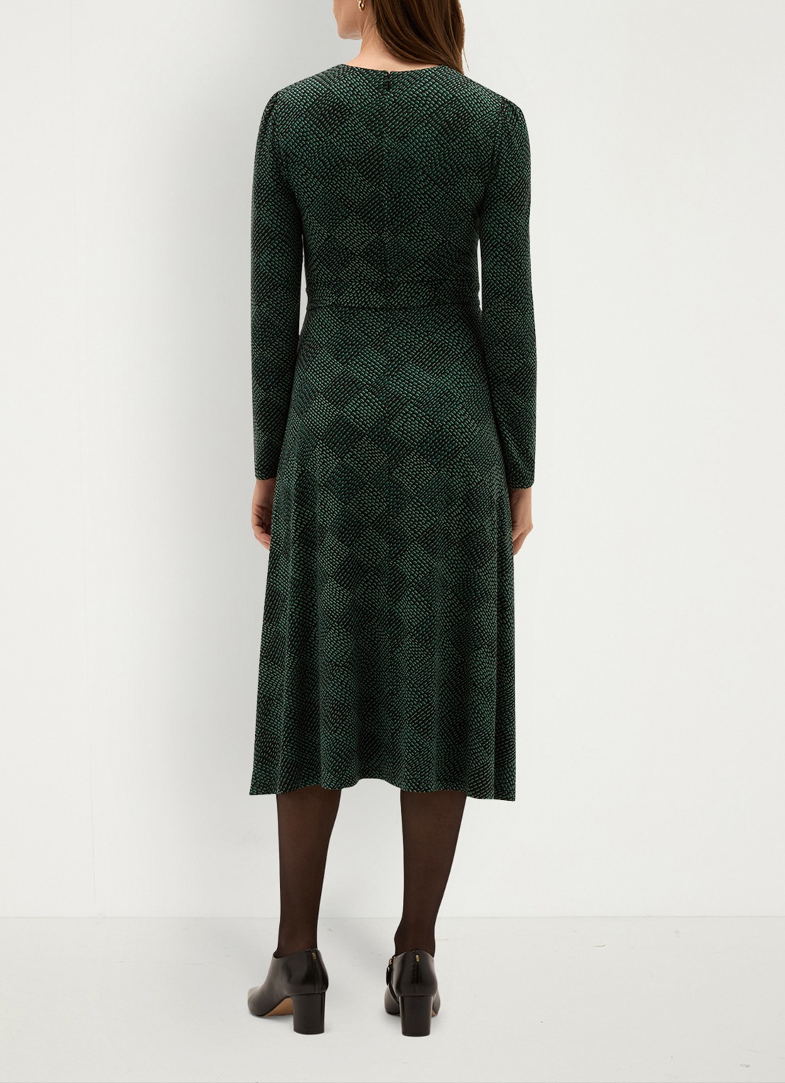 Hobbs Dakota midi jurk met ruit dessin - achterkant 4 donkergroen