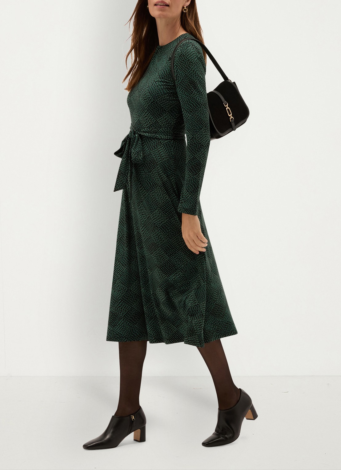 Hobbs Dakota midi jurk met ruit dessin - detail 3 donkergroen