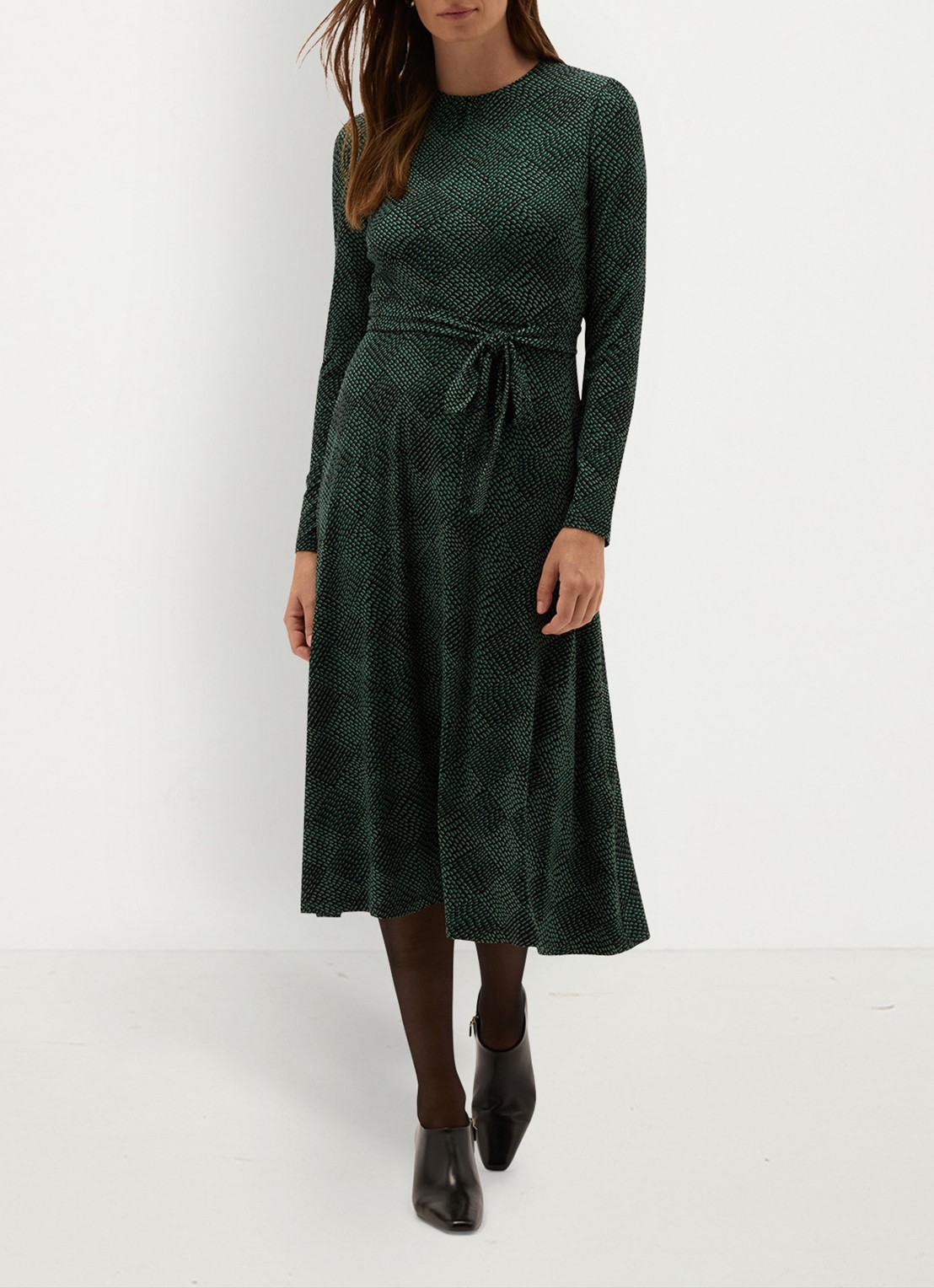 Hobbs Dakota midi jurk met ruit dessin - voorkant 6 donkergroen