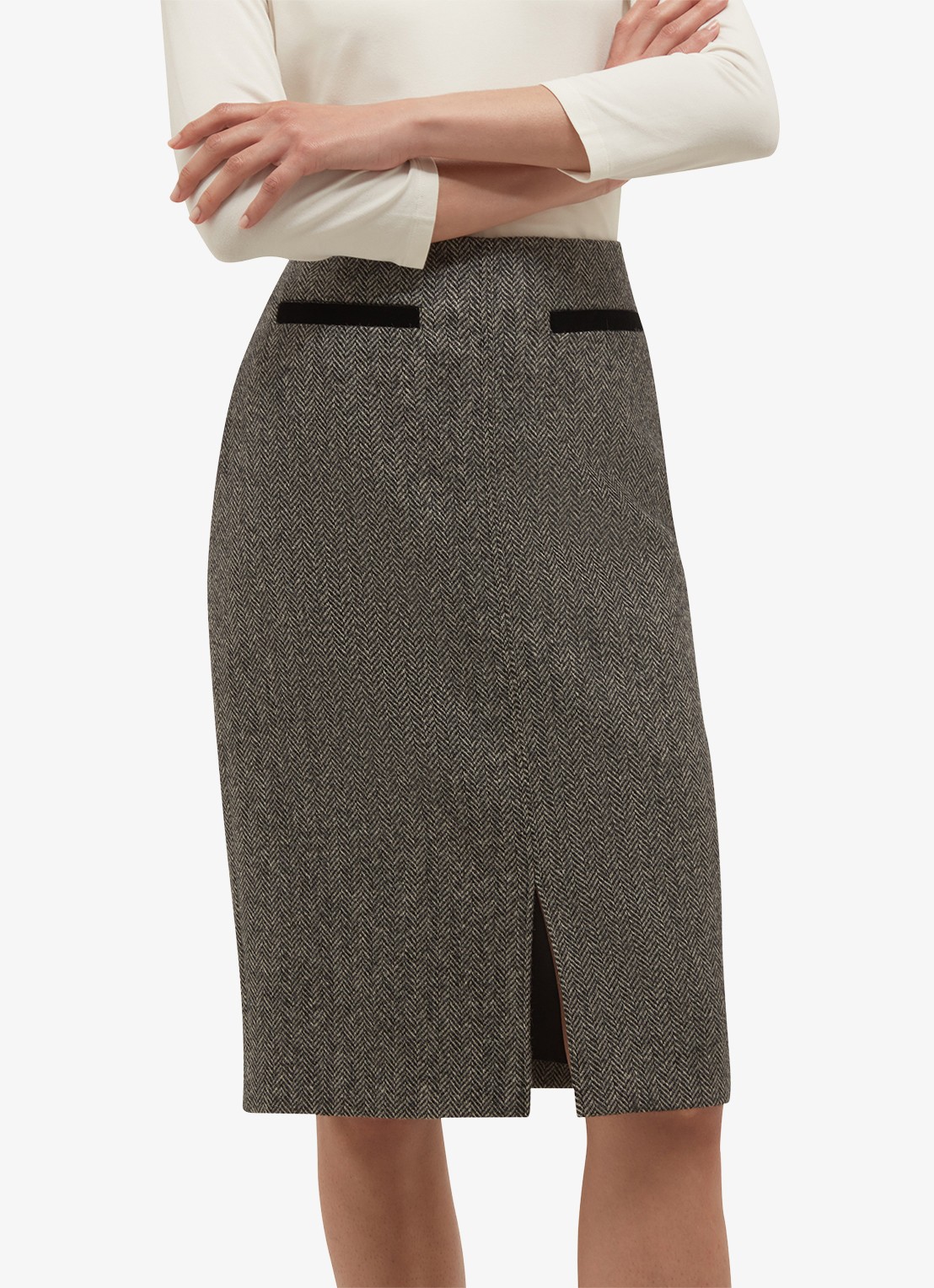 Hobbs Delphine midi rok met split - detail 3 grijs