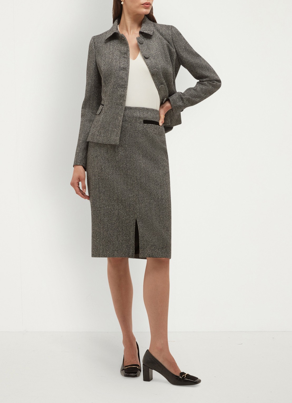 Hobbs Delphine midi rok met split - detail 5 grijs