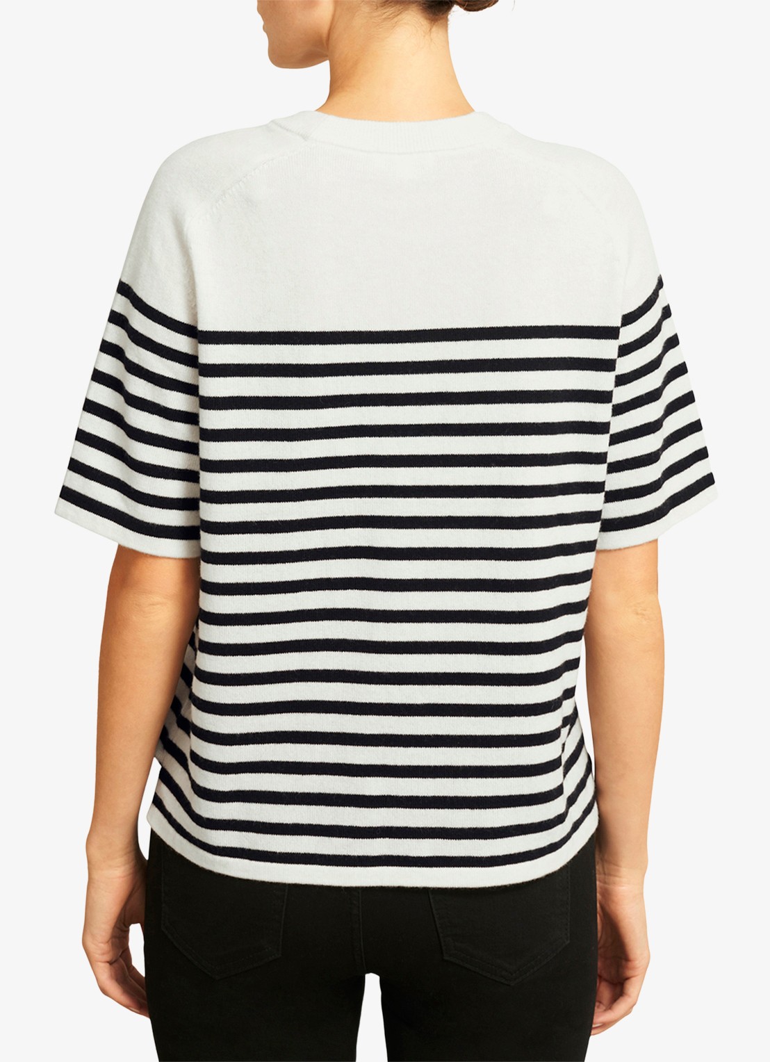 Hobbs Demi fijngebreid T-shirt in kasjmierblend met streepprint - achterkant 6 gebroken wit